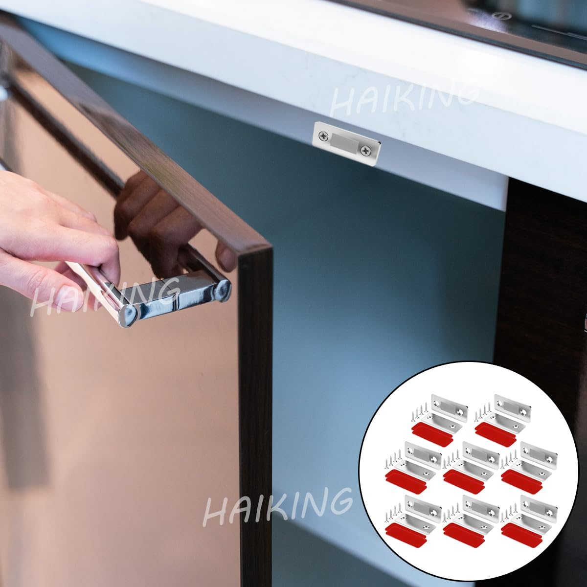 HAIKING Magnetic Cabinet Door, 8 Pcs Adhesive Ultra Thin Magnetic Door Catchs for Cupboard, Drawer, Wardrobe (Silver) image number 1