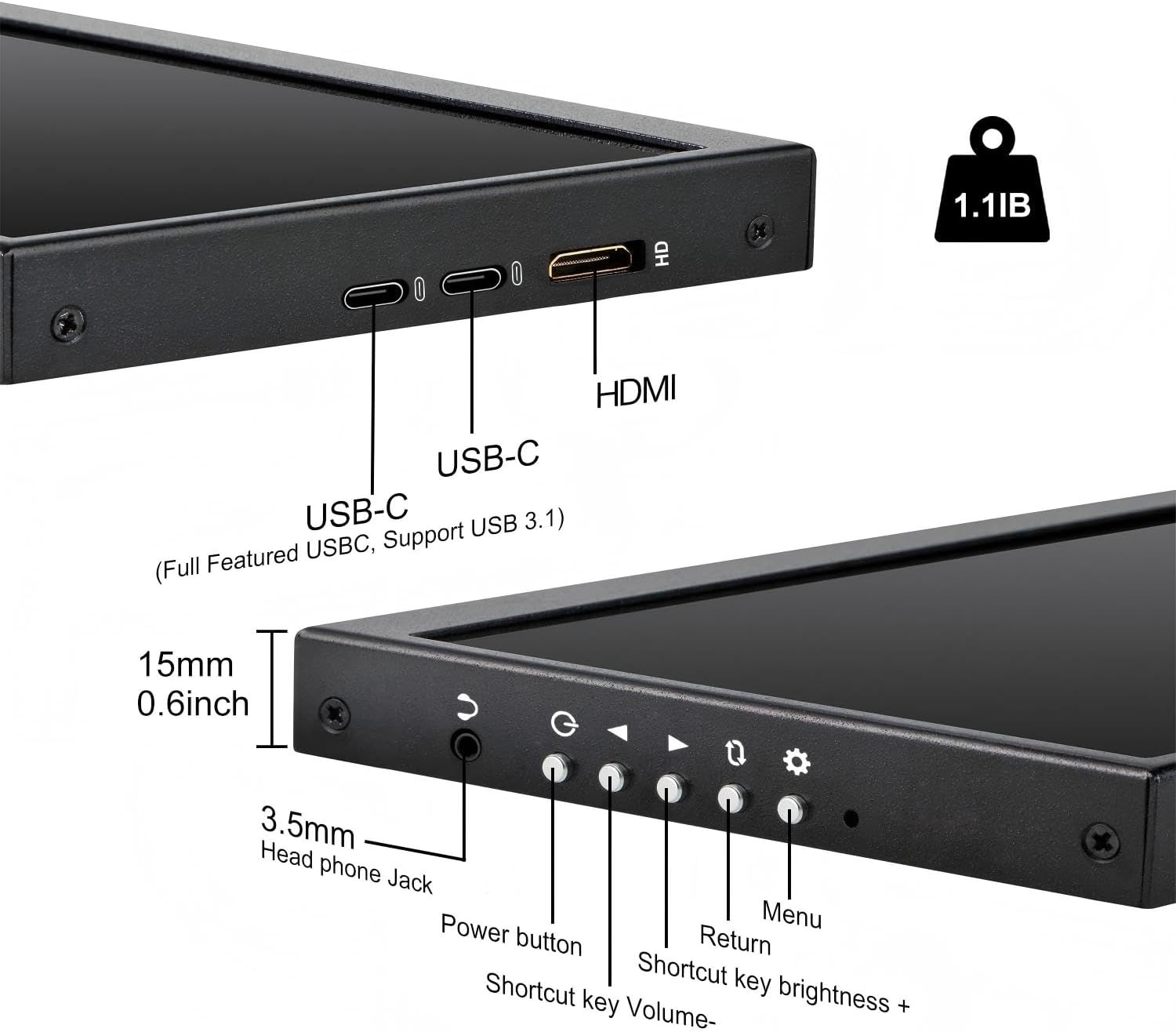 12.3 Inch Secondary Monitor, IPS Stretched Bar LCD Travel Display 1920 * 720 HDMI USBC, Mini Portable Monitor Metal Material for Laptop Computer Windows Aida64 GPU CPU RAM Monitoring,Built-In Speaker image number 3