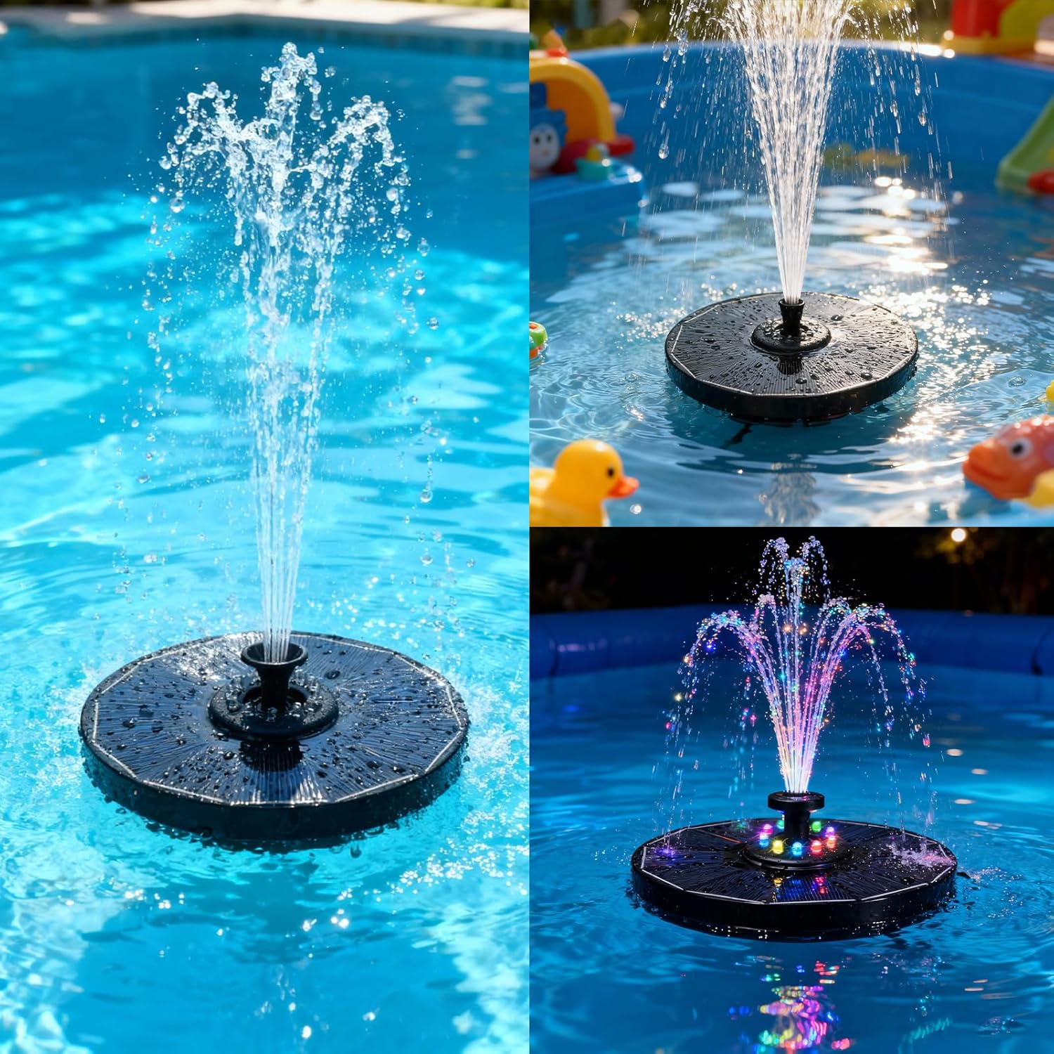 16CM Solar Powered Water Fountain with LED Lights, Outdoor Garden Decor Floating Pool Fountain for Bird Baths, Ponds, Patios, and Pools image number 3
