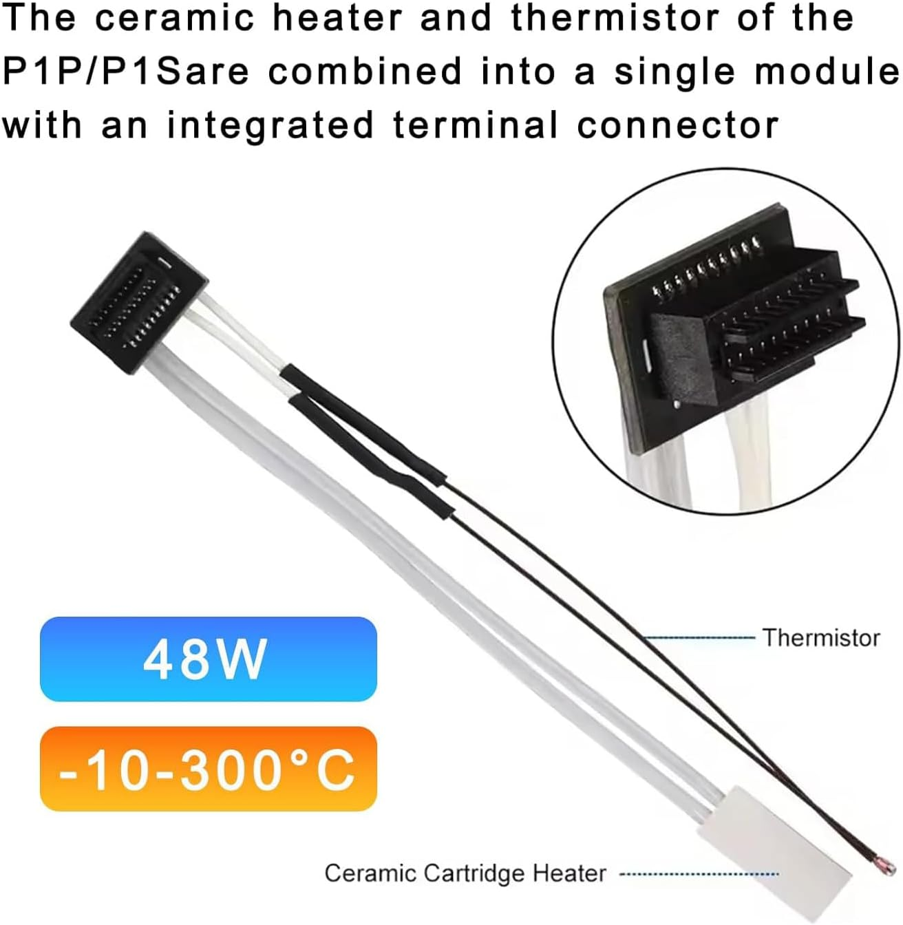 LEOWAY 24V 48W Ceramic Heater and Thermistor Kit for P1P/P1S 3D Printers (2 Pcs) image number 3