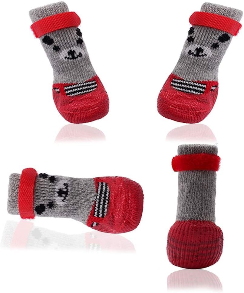 Dog Boots Waterproof Shoes Breathable Socks, with Anti-Slip Sole and Adjustable Magic Tape All Weather Protect Paws Only Fit for Small Dog(4Pcs) (Red, M) image number 1