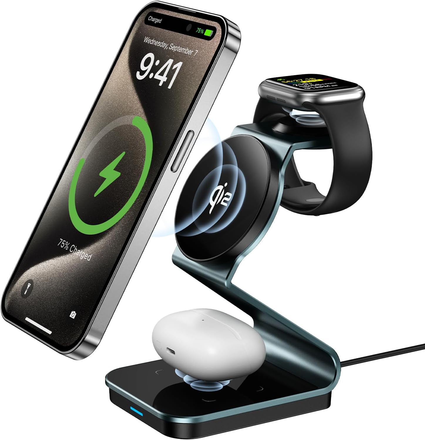 Tesansi 3 in 1 Wireless Charger, for Qi2 Certified 15W Fast Wireless Fast Charging Stand Multiple Devices for Apple - Iphone 16,15,14,13,12 Pro/Max/Mini/Plus, Apple Watch 2-10/SE, Airpods 4-2/Pro 2 image number 5