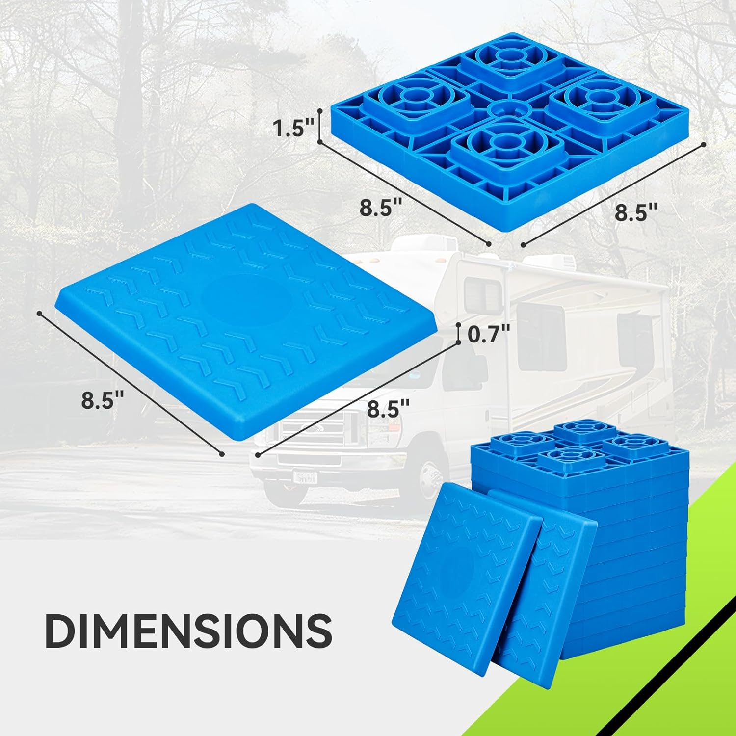 RVMATE RV Leveling Blocks 12 Pack, Heavy Duty Camper Leveling Blocks, Leveling Blocks for Rvs, Reduce Trailer Movement, Great for Single and Dual Wheels