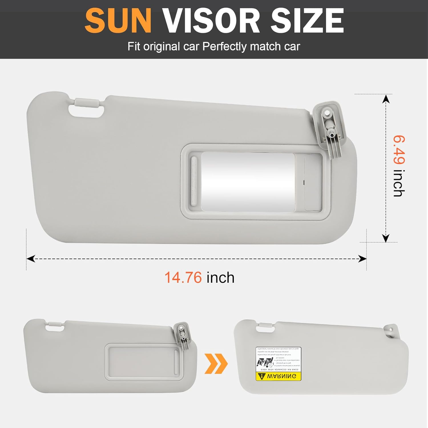 Tadaauto Simple/Functional Right Passenger Side Gray Sun Visor for Mazda 3 2010-2013, Vehicle Sun Visor, Compatible with Passenger Car image number 4