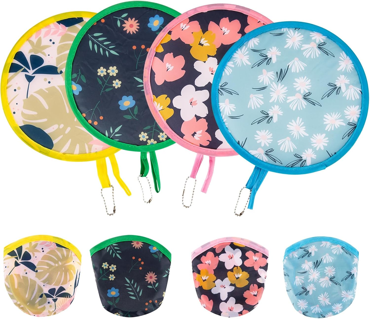 HDBHBH 4Pcs Floral round Foldable Hand Fan - Japanese Style Handheld Foldable Compact Cooling Fans for Outdoor Games, Xmas Decoration, Festival, Party Favors,Travel