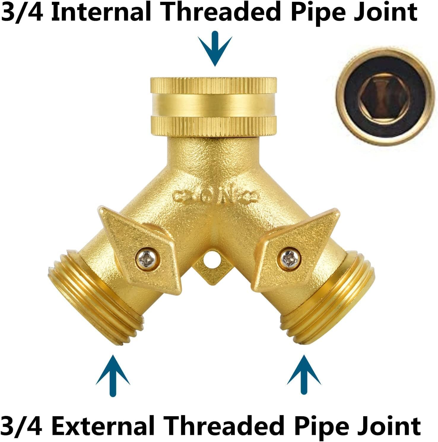 2 Way Heavy Duty Brass Garden Hose Connector Tap Splitter for Lawn and Garden - Outlet with 2 Valves, Hose Spigot Adapter, plus 4 Extra Rubber Washers - Updated Version image number 3