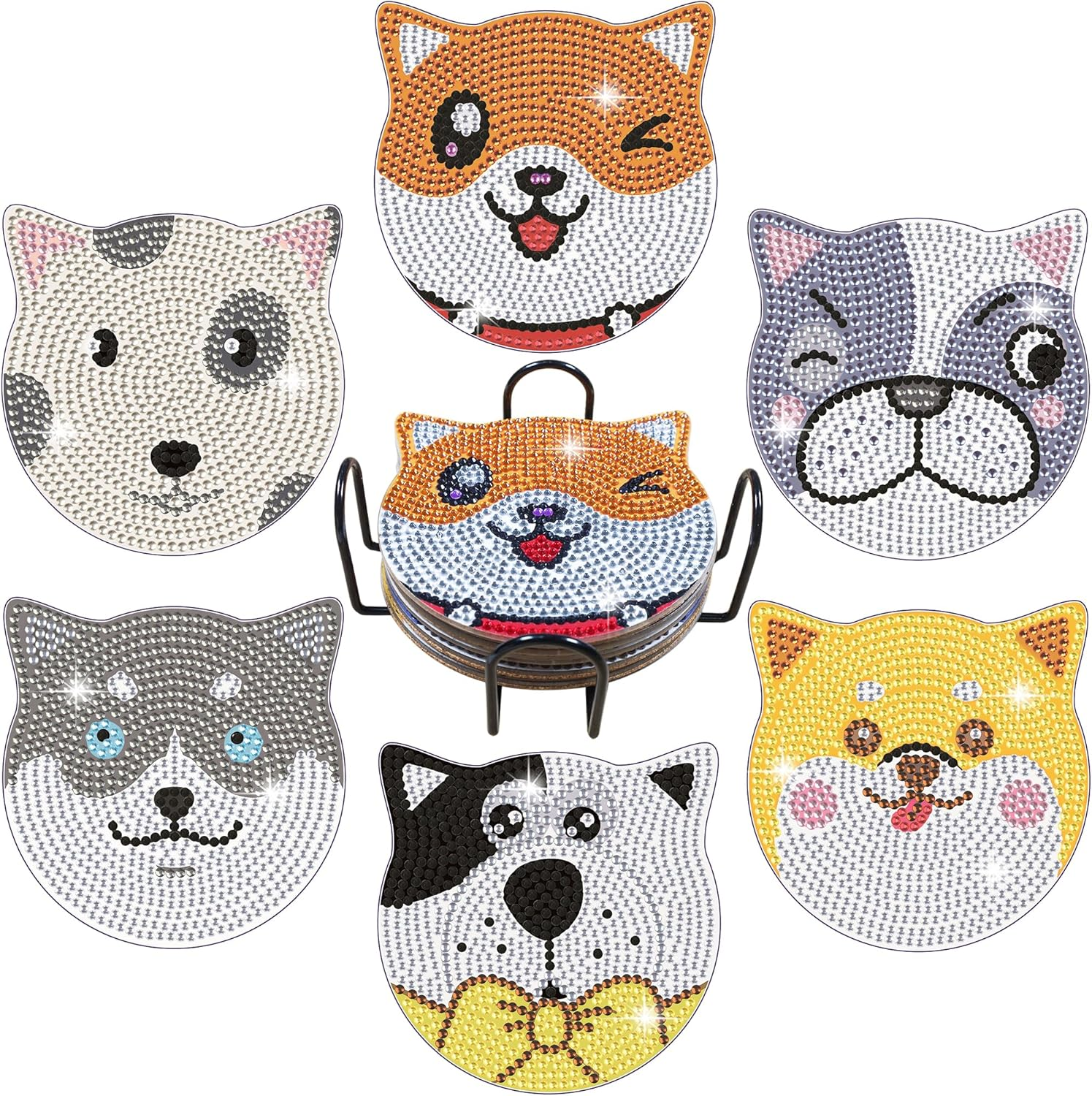 Diamond Painting Coasters Kits - 6 Pcs Cat Diamond Art with Holder, Crafts Kits for DIY, Diamond Art Kits for Adults