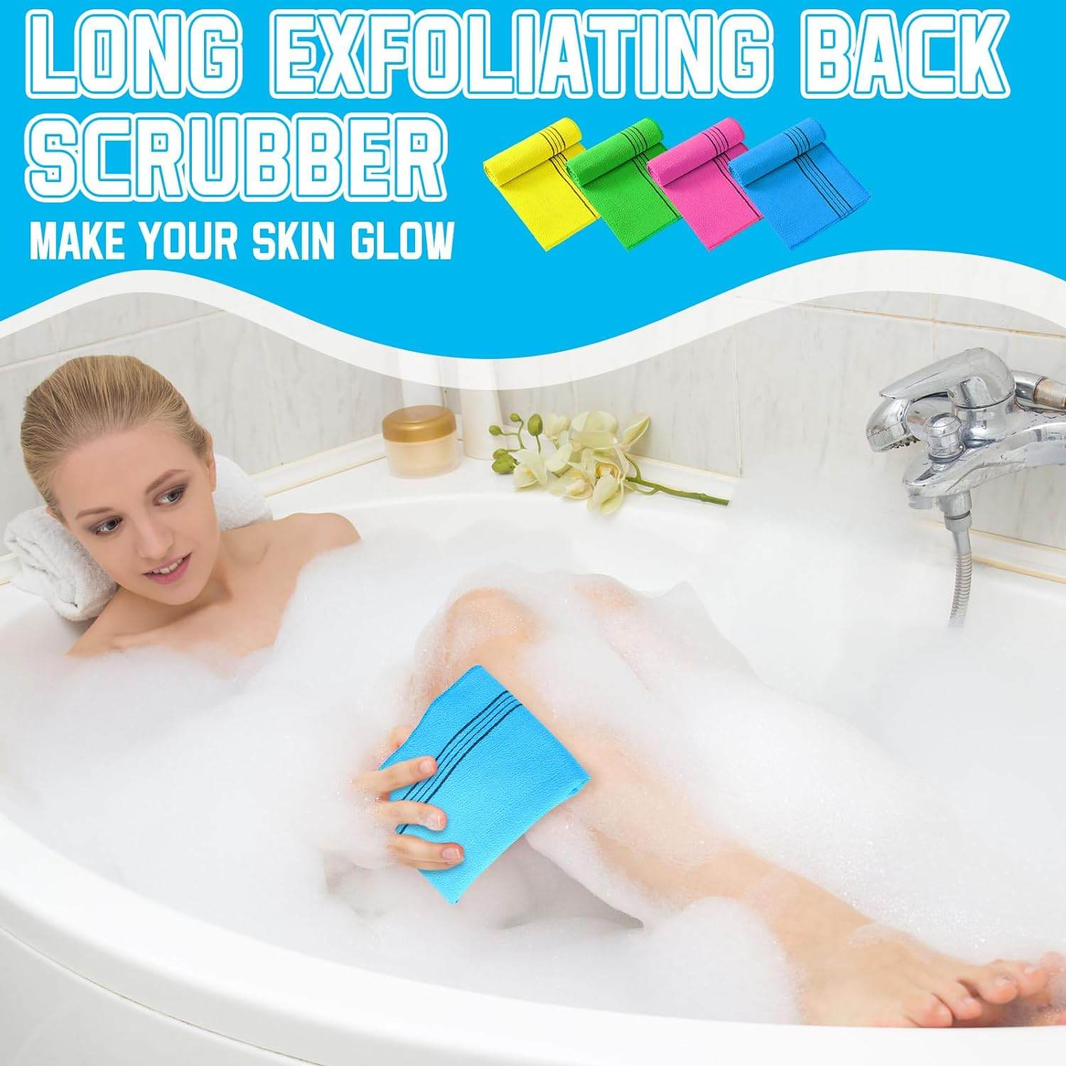 Tatuo 4 Pieces Korean Exfoliating Washcloth Body Back Scrubber Japanese Italy Exfoliating Cloth 35.5 Inch Long Bath Towel Washcloth Dead Skin Remover for Men Women(Multicolored) image number 4