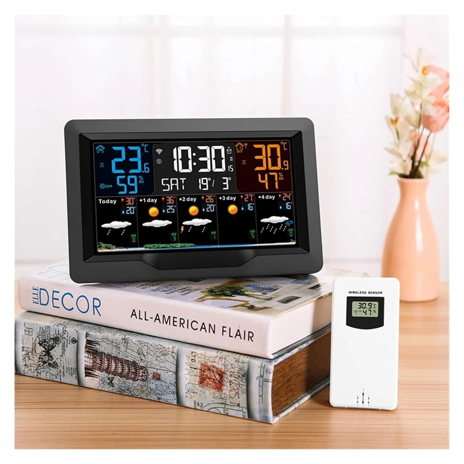 Wifi Tuya Color Screen Weather Forecast Wall Clock Digital Thermometer Hygrometer Record Online Station Trend Sensor image number 2