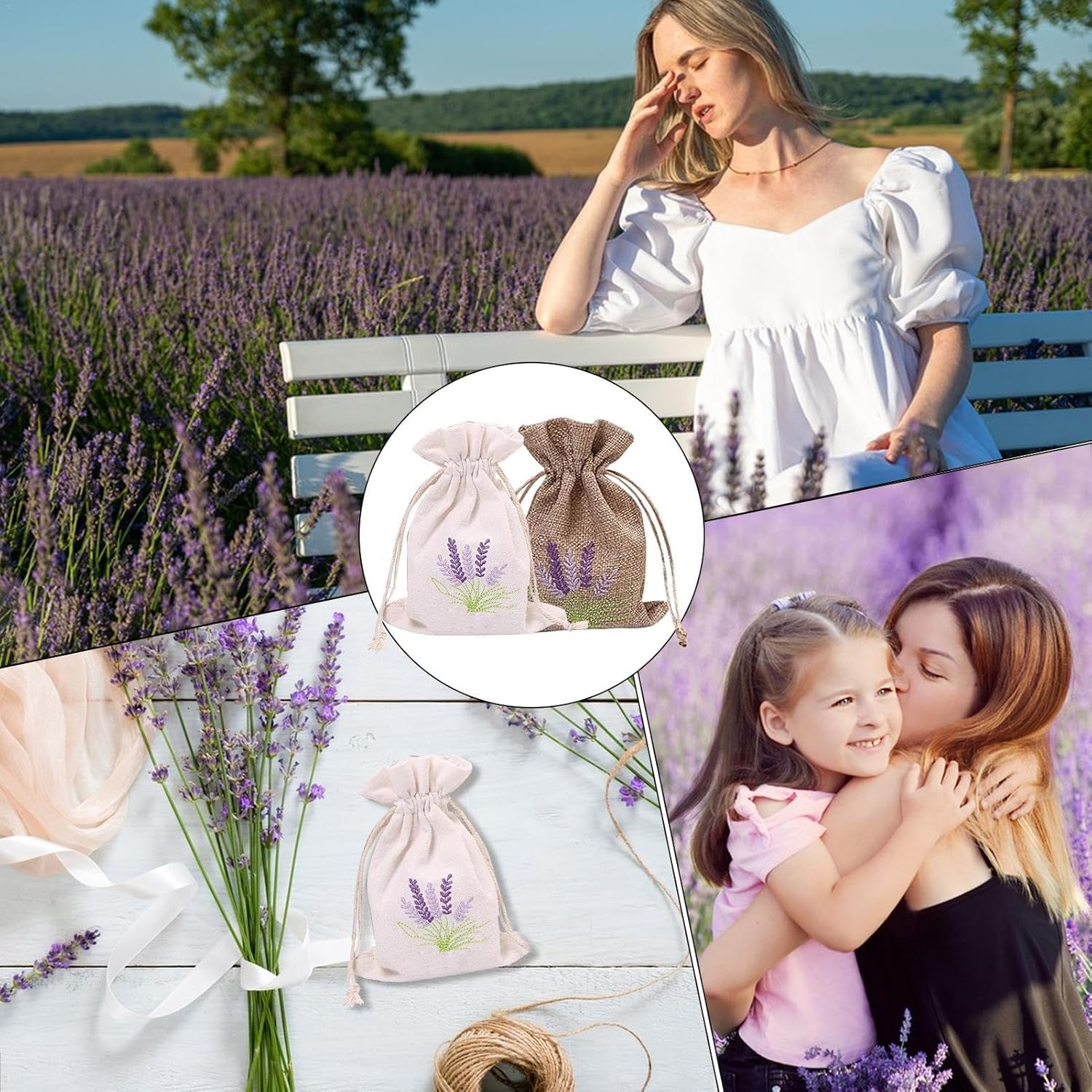 Empty Sachet Bags - Small Lavender Cloth Bag Embroidered Drawstring Sachet Pouches Empty | Soft Linen Fragrance Sachet Packets, Closet Sachets Bag, Drawer Freshener Packaging Pouch image number 3