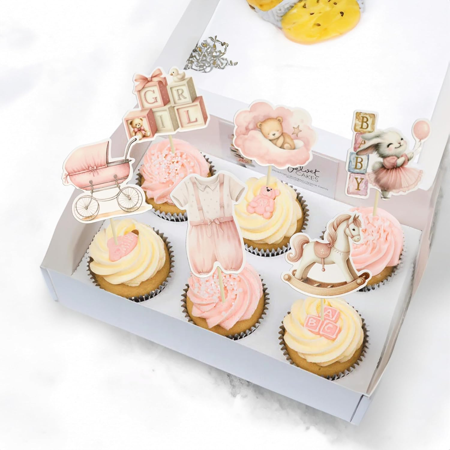 Ephlyn 36Pcs Baby Girl Cupcake Toppers Baby Shower Decorations for Girl Bear It'S a Girl Cupcake Picks Decorations for Baby Girls Birthday Party Cake Decorations Pink - Blue image number 7