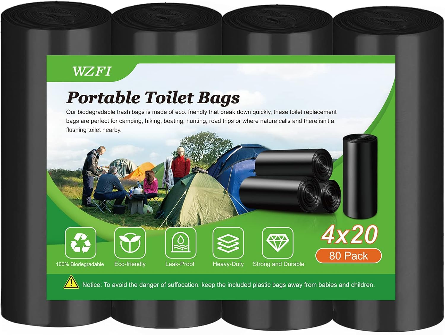 WZFI Portable Camping Toilet Bags,8 Gallon Super Thick Camping Toilet Bags Biodegradable Porta Potty Bags Leak-Proof Trash Bags for Adults Outdoor Boating Travel image number 6