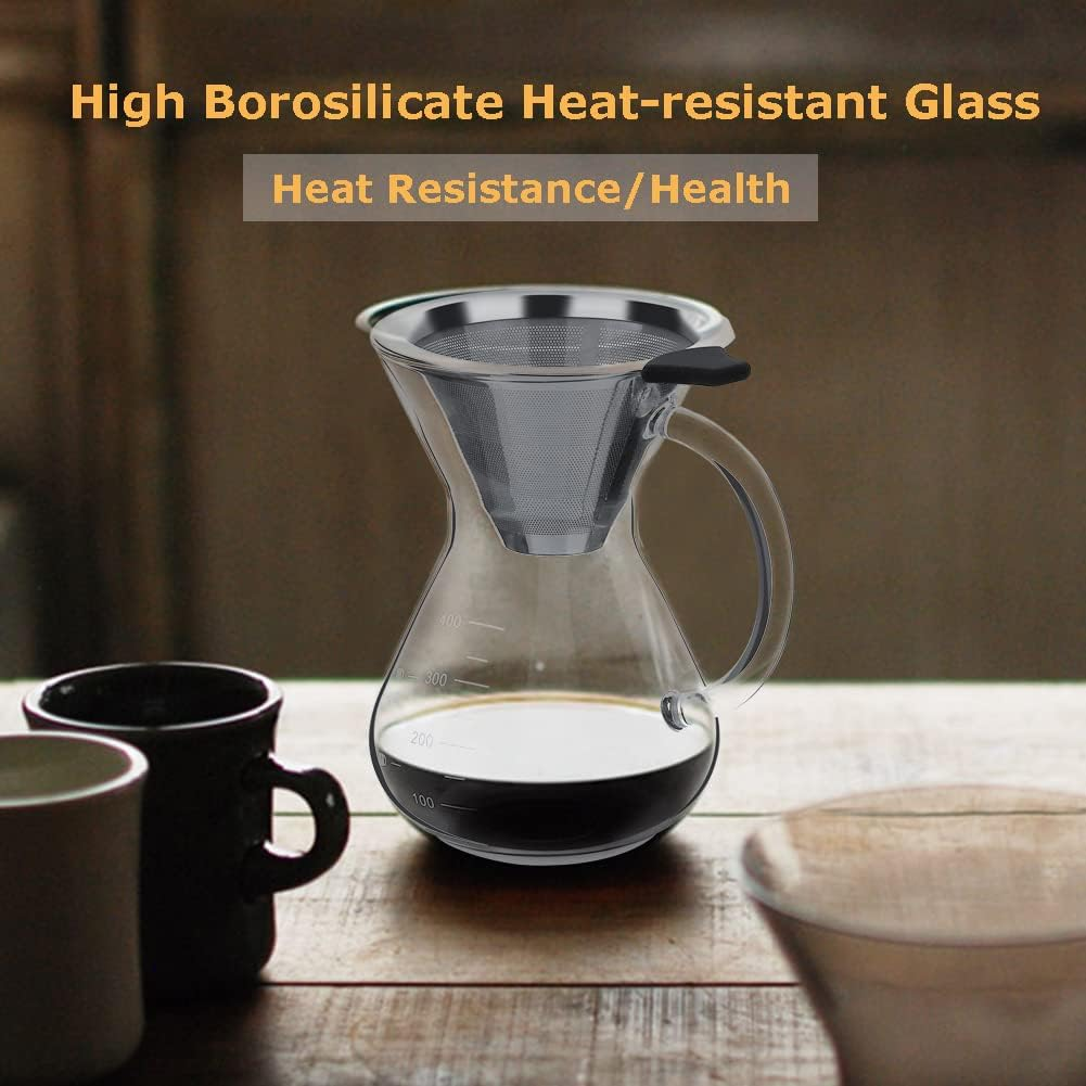 400 Ml Pour over Coffee Maker with Permanent Filter, Hand Drip Pouring Coffee Pot, Manual Coffee Maker, Suitable for Iced Coffee and Tea, Stylish Gift for Coffee Lovers