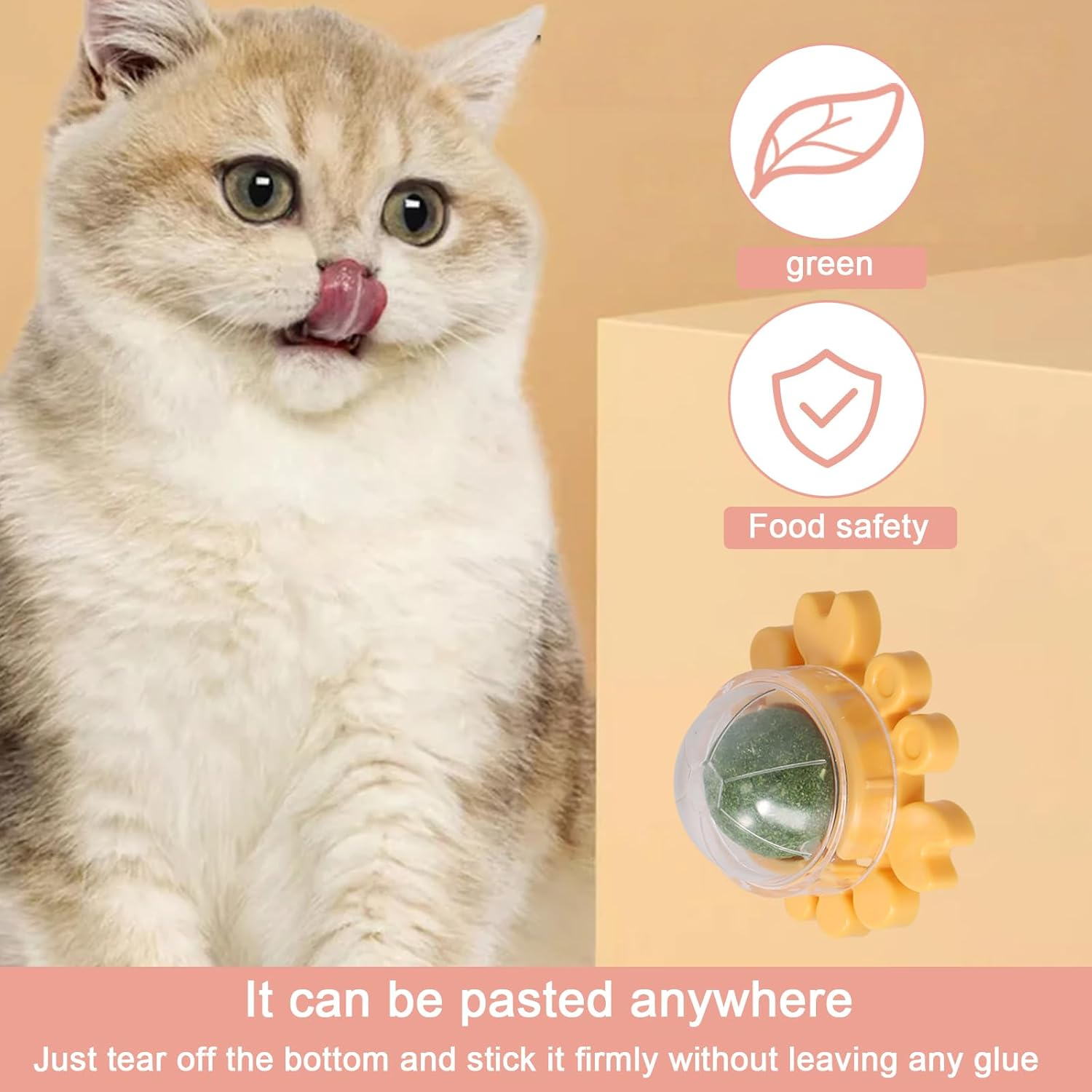 Decordwell Catnip Wall, Pack of 3 Rotating Catnip Ball, 360&deg; Rotatable Leaky Interactive, with Lid, Interactive, for Cleaning Teeth Intestinal Digestion (Pink, Green, Yellow)