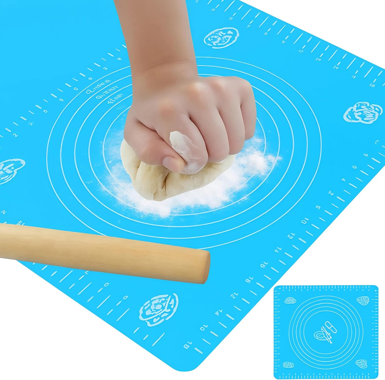 Spendeal 2PCS Silicone Baking Mat for Pastry Rolling Dough with Measurements, BPA Free Non Stick and Non Slip Pink Table Sheet Baking Supplies for Bake Pizza Cake (Blue) image number 4