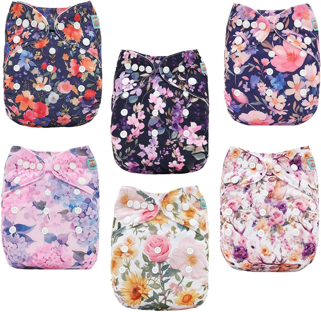 ALVABABY Baby Cloth Diapers 6 Pack with 12 Inserts Cloth Diaper Covers Adjustable Washable Reusable for Baby Girls Boys 6DM115-AU - Color 120 image number 7