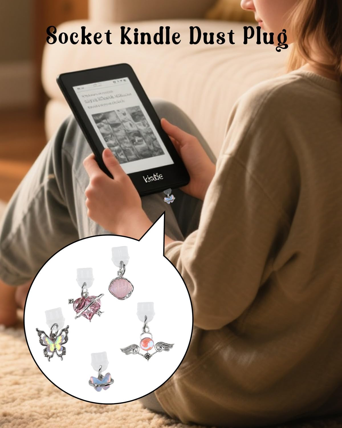 10PCS Charms for Kindle, Stylish Dust Plug Charm, Charging Port Cover for Phone Type C/USB C Phones Charms for E-Reader Lover Men Women Teachers Students image number 3