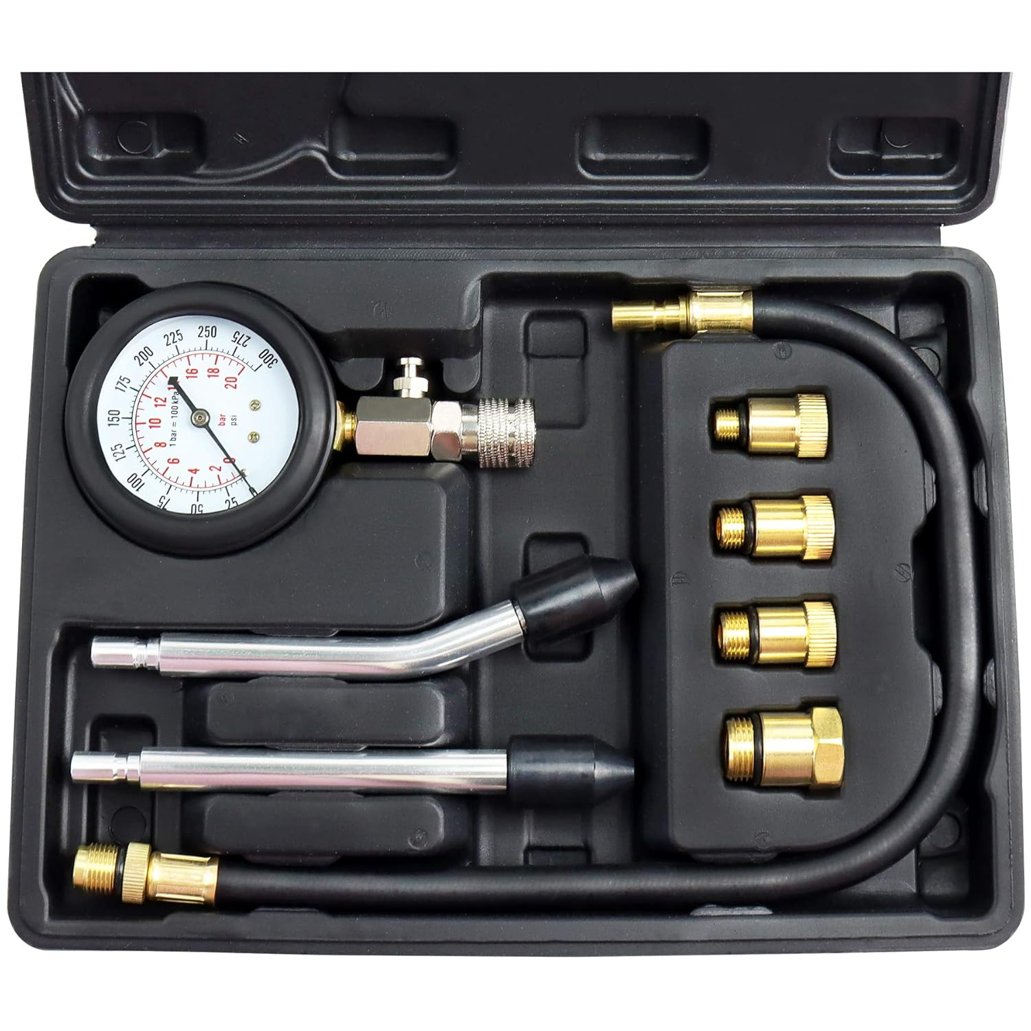 JIFETOR Compression Tester Kit, Engine Cylinder Test Tool 8PCS Set with Pressure Gauge Adapters, Testing Small Gas Petrol Engine on Automotive Motorcycle Auto Outboard Snowmobile ATV Aircraft Chainsaw