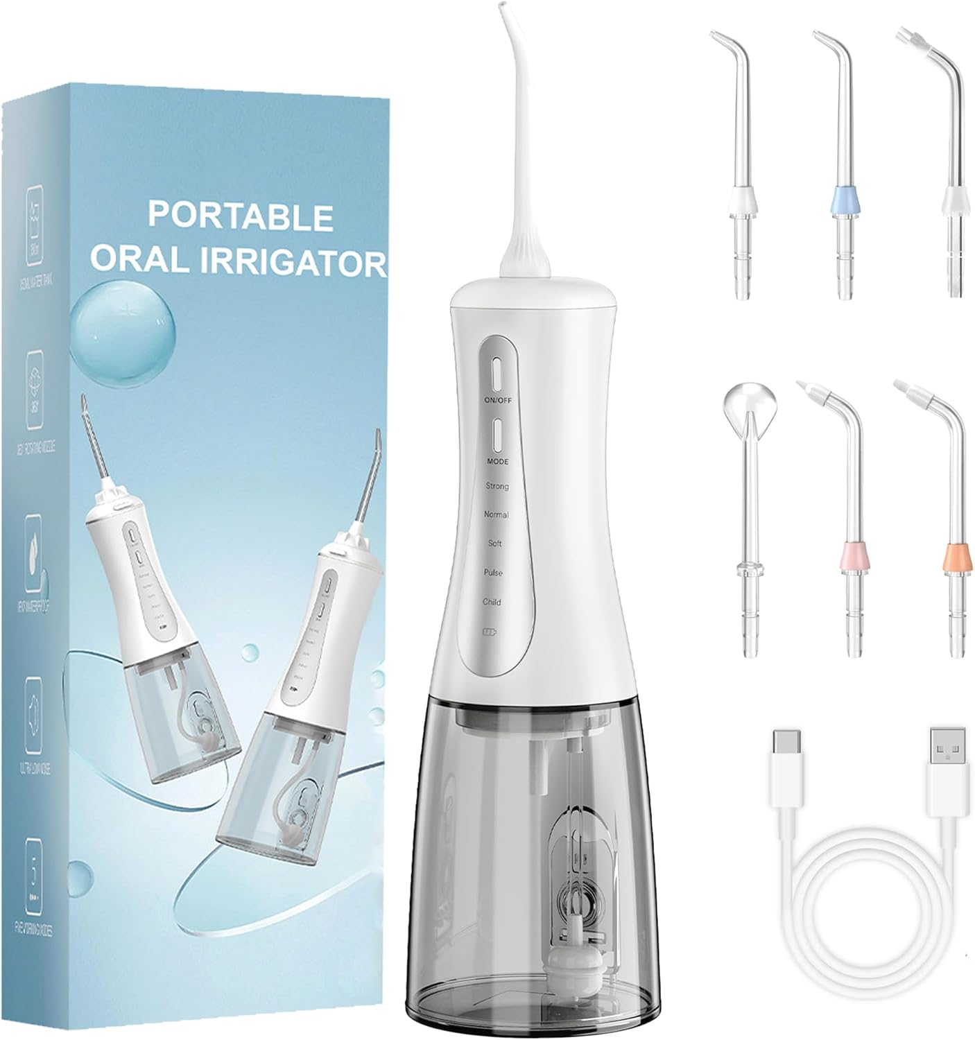 Water Flosser Oral Irrigator for Oral Care with 6 Tips 5 Modes 350Ml Ultra Water Tank IPX7 Waterproof Rechargeable and Portable Cordless Deep Clean Teeth for Home &Travel