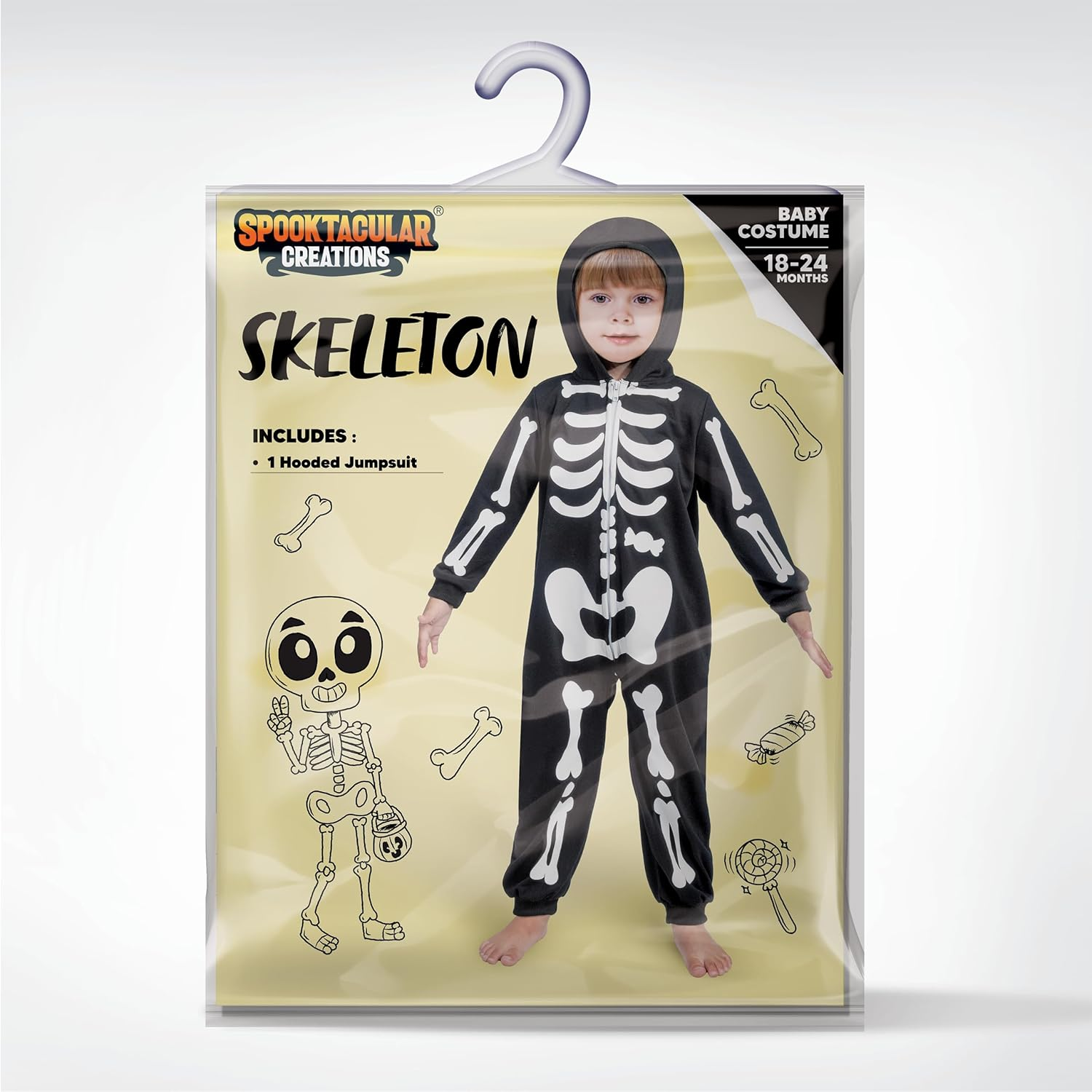 Spooktacular Creations Halloween Skeleton Costume Baby, Unisex Skeleton Jumpsuit for Toddler Halloween Dress up Costume Party image number 1
