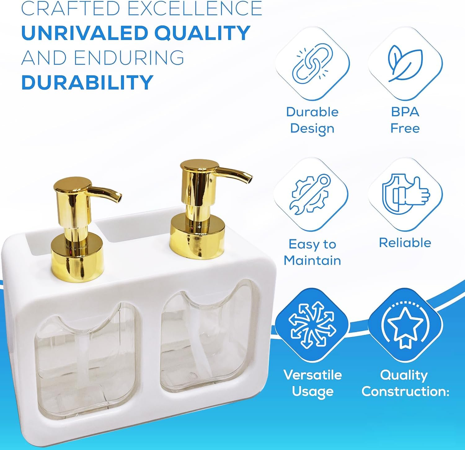 Dual Soap Dispenser,Liquid Hand and Dish Soap Dispenser and Spong Caddy with Brush Holder Countertop Organizer for Kitchen (White) image number 3