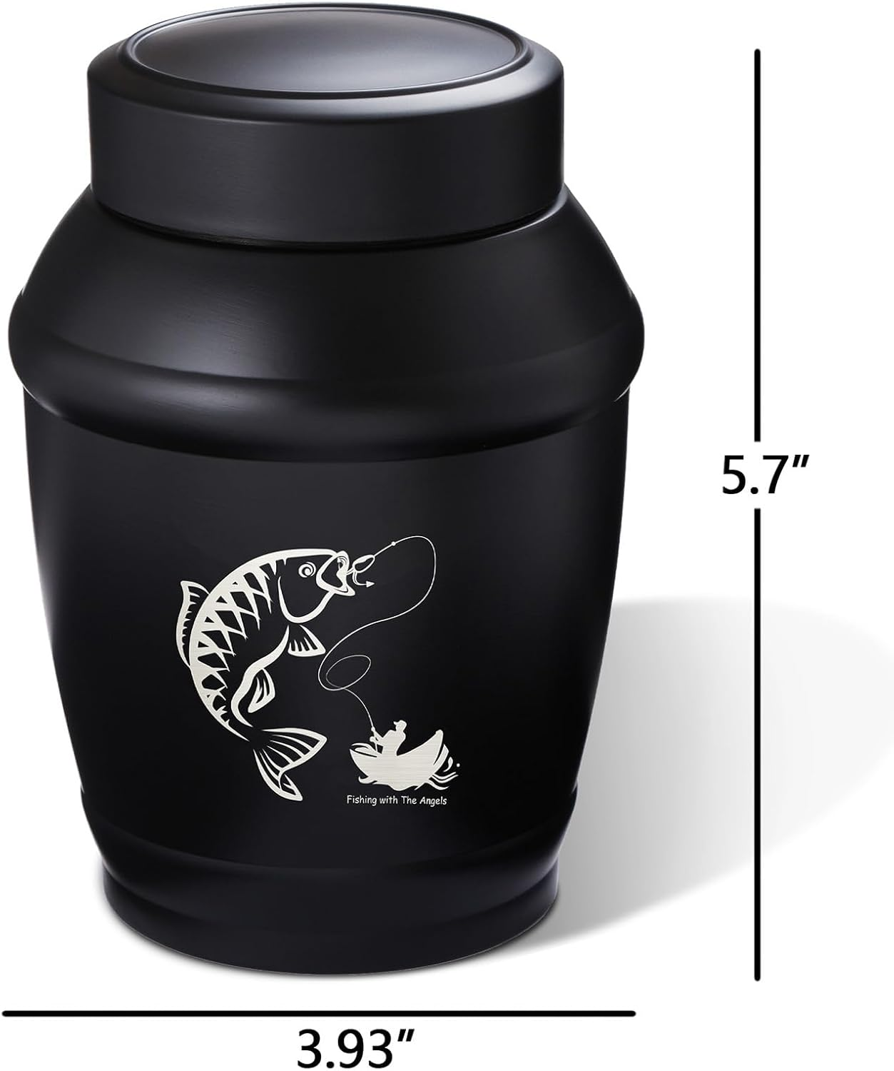 LINES ARTE Medium Go Fishing Urn, 5.7 Inch Black Medium Urns for Human Ashes Adult Male/Dad/Men/Father