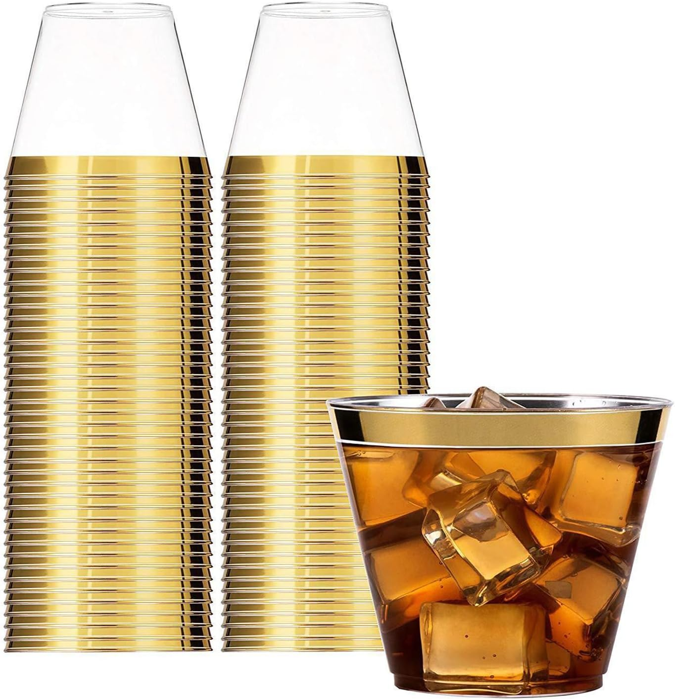 100 PCS Champagne Gold Cups, 9 Oz Elegant Reuse Wine Glasses Cups