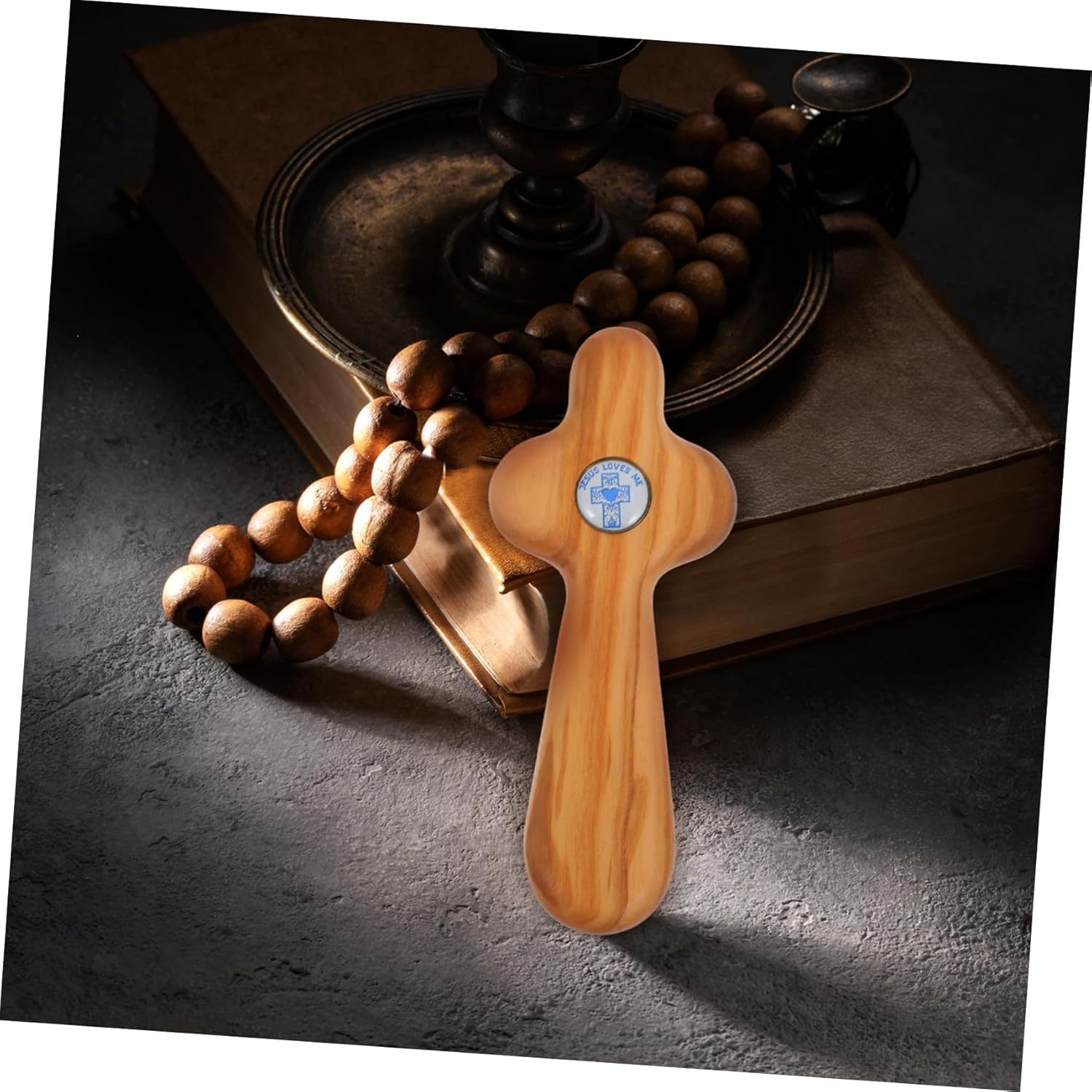Angoily Wooden Handheld Cross Sustainable Olive Wood Pocket Cross for Prayer Compact Design for Christian Ceremonies Symbol of Faith and Devotion Easy to Carry