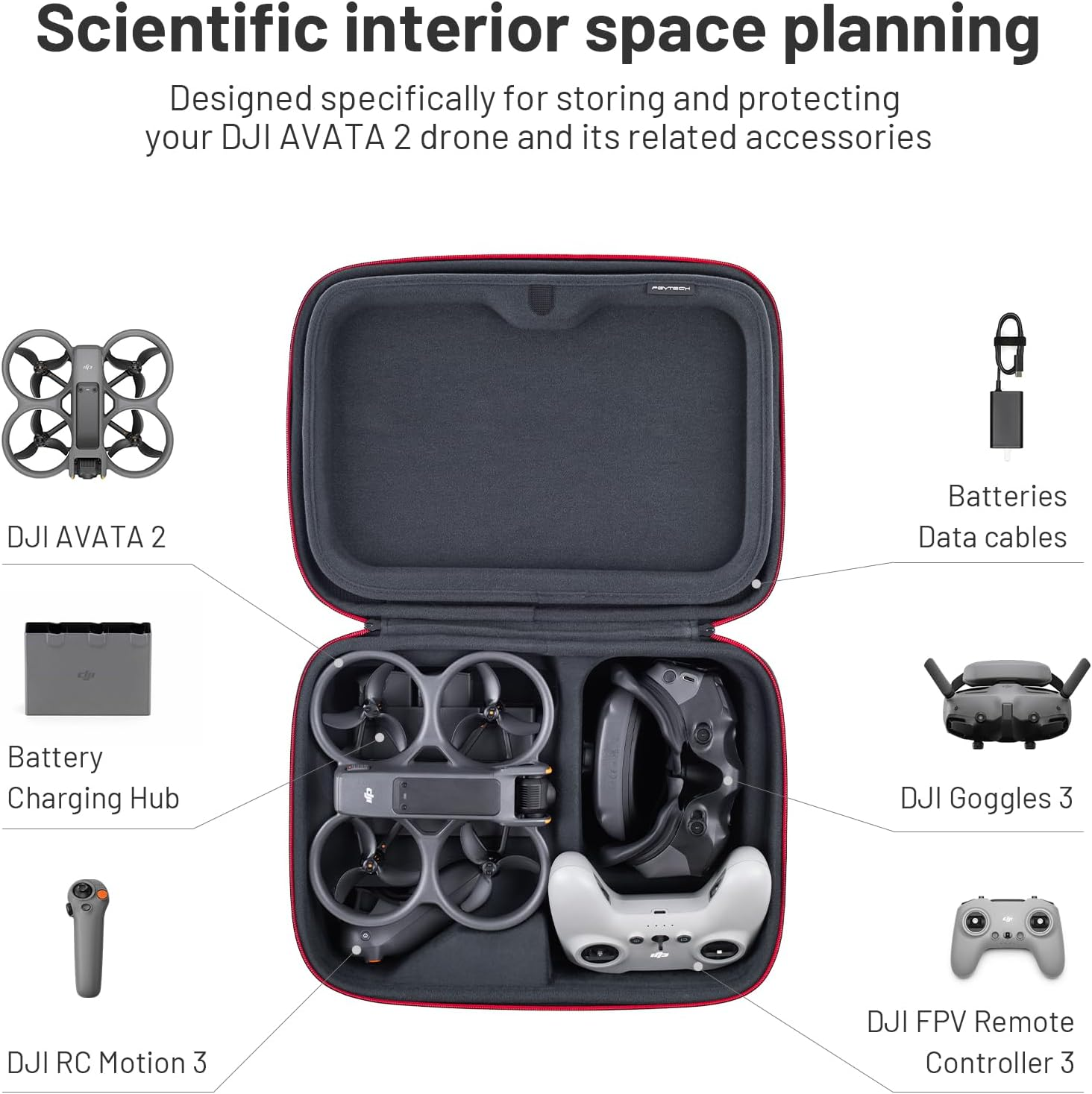 PGYTECH Carrying Case for DJI Avata 2, Portable Backpack Hard Pouch Waterproof Travel Bag, Compatible with Goggles 3 / FPV Remote Controller 3 / RC Motion 3 image number 3