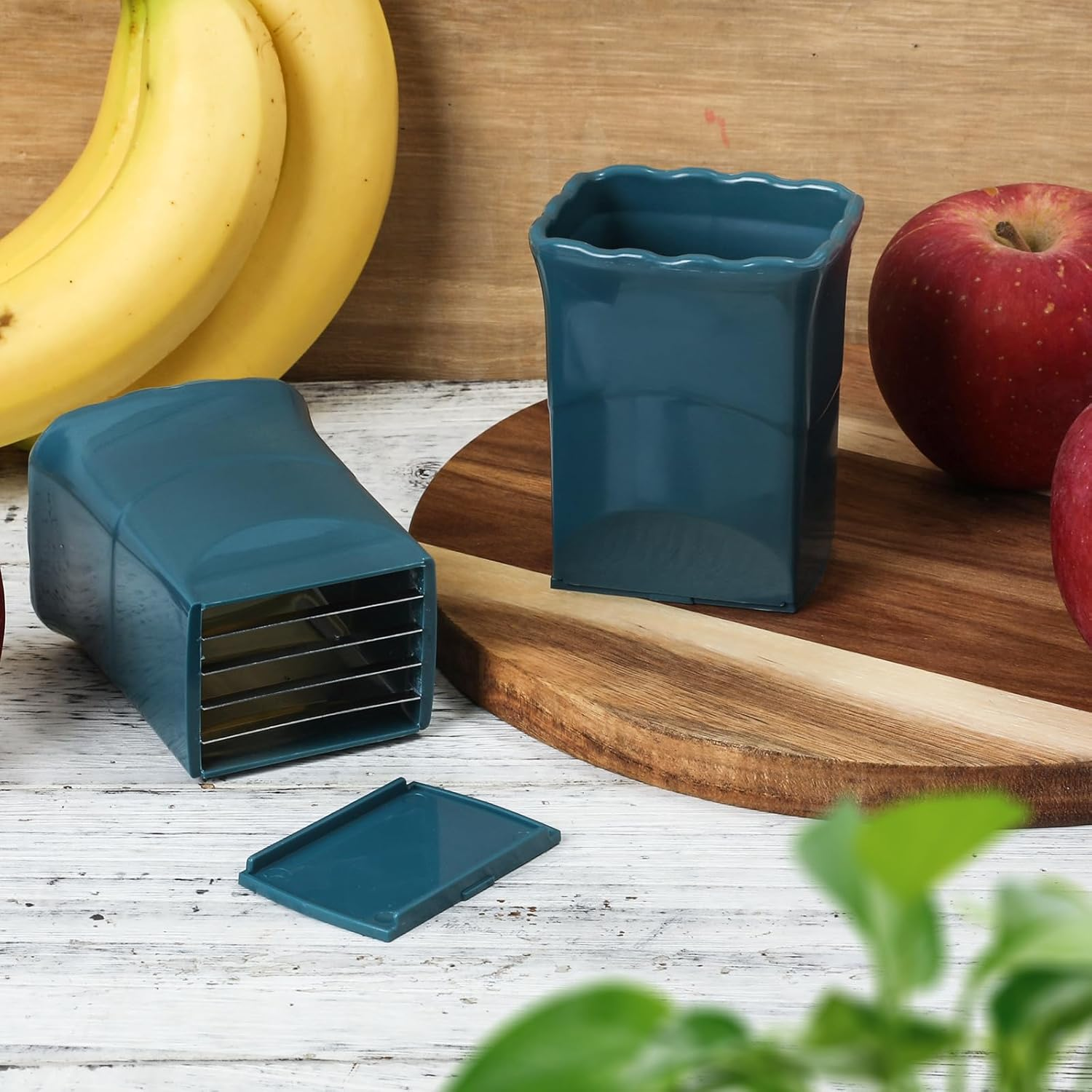 2Pcs Multifunctional Cup Slicer, Stainless Steel Fruit Slicer Cutter for Strawberry Banana Egg Vegetable Quickly Make Salad Kitchen Gadgets (Dark Blue)