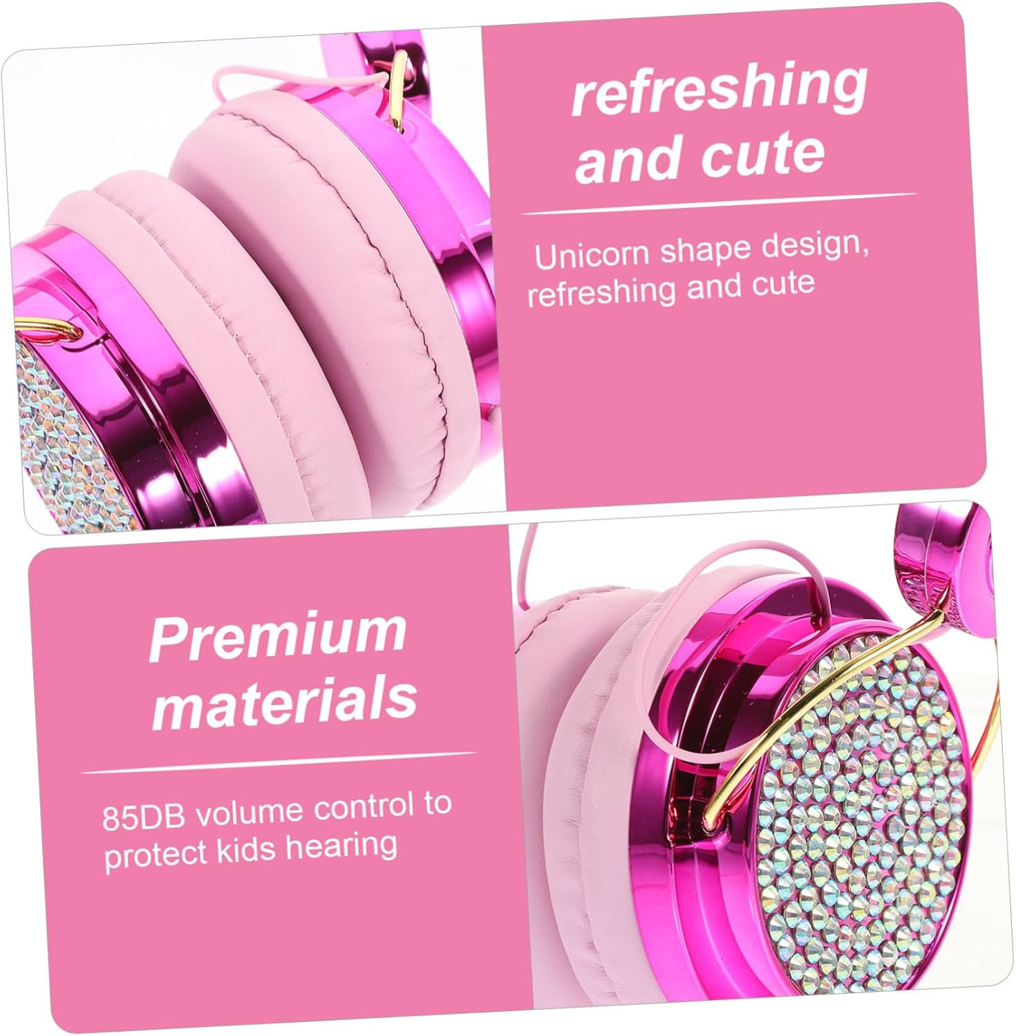SHINEOFI over Ear Headphones with Mic Adjustable Headband Volume Limit Safe Stereo Headset for Boys Compatible with Laptop Phone Tablet Rose Gold Unicorn Design image number 1