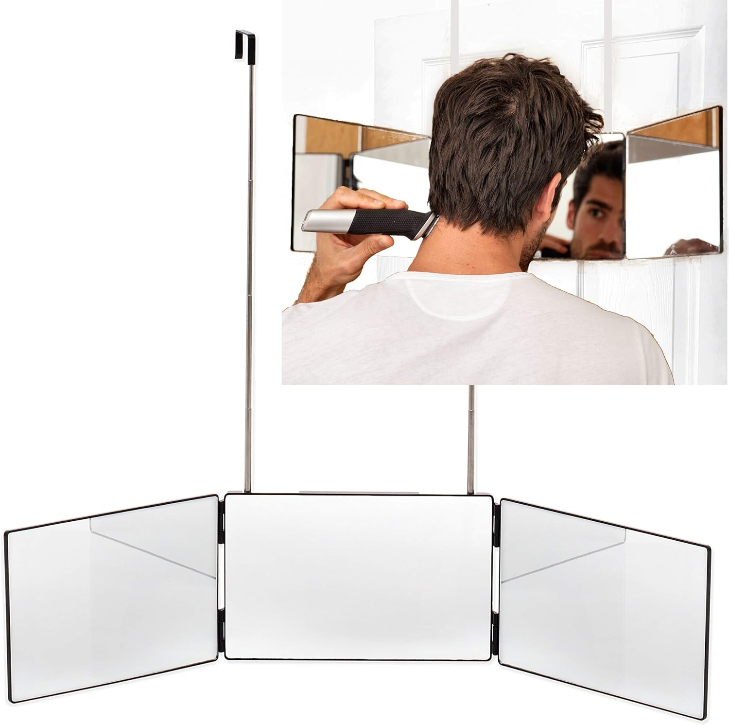 3 Way Mirror | Trifold Mirror for Self Hair Cutting and Styling for Men | DIY Haircut Tool to Cut, Trim, or Shave Your Head and Neckline at Home | Adjustable, Portable and Hands-Free image number 6