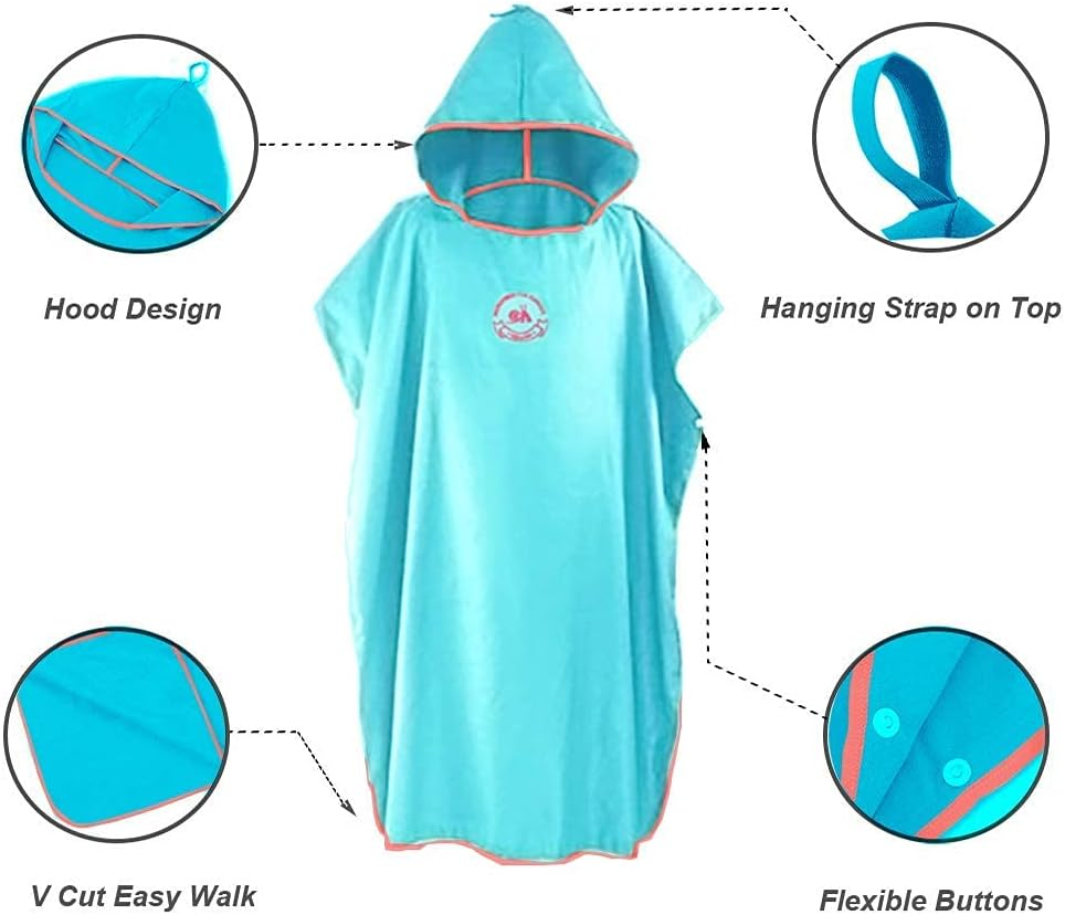 Hiturbo Microfiber Surf Poncho, Wetsuit Changing Bath Robe, Quick Dry Pool Swim Beach Towel with Hood (Sky Blue) image number 2