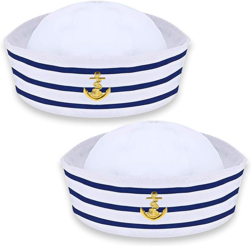 Captain'S Hat, White Sailor Hats for Adults, Ideal Costume Accessories, Navy Hat for Sea Yacht Parties and Cosplay (2 Pack) image number 3