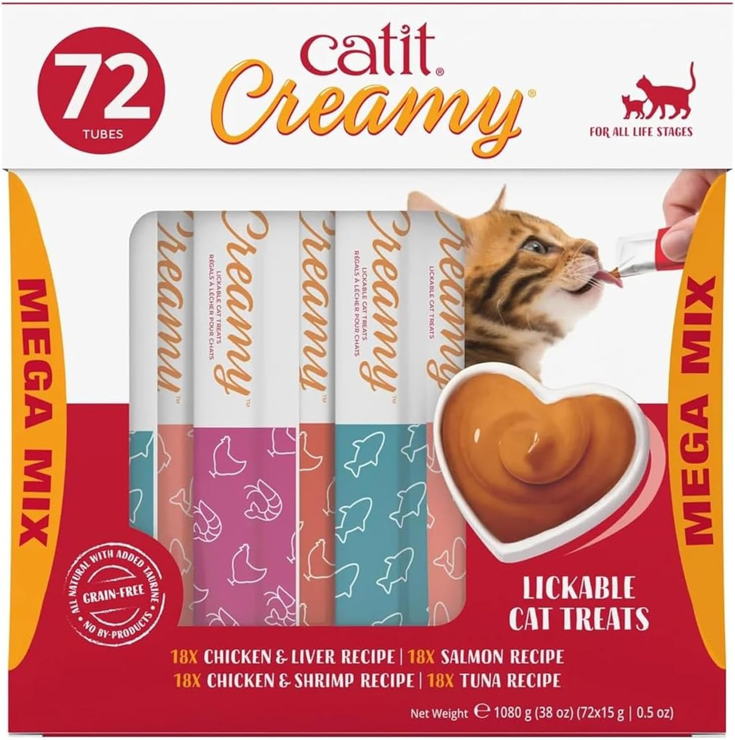 Cat Treats Creamy Lickable Cat-It Treats, 72 Tubes, Variety Pack, Chicken, Salmon, Tuna Flavours, 72 Tubes X 15G image number 5
