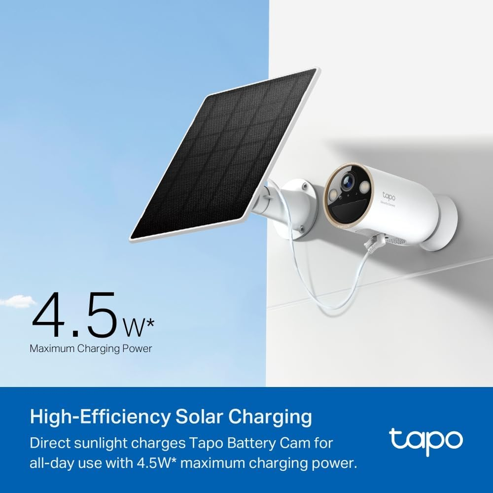 Tp-Link Tapo Solar Panel, Standalone Mounting Bracket, Flexible Installation Options, Non-Stop Power Supply, Angle Adjustment, 4M Charging Cable, IP65, Compatible with Tapo Battery Camera (Tapo A202) image number 5