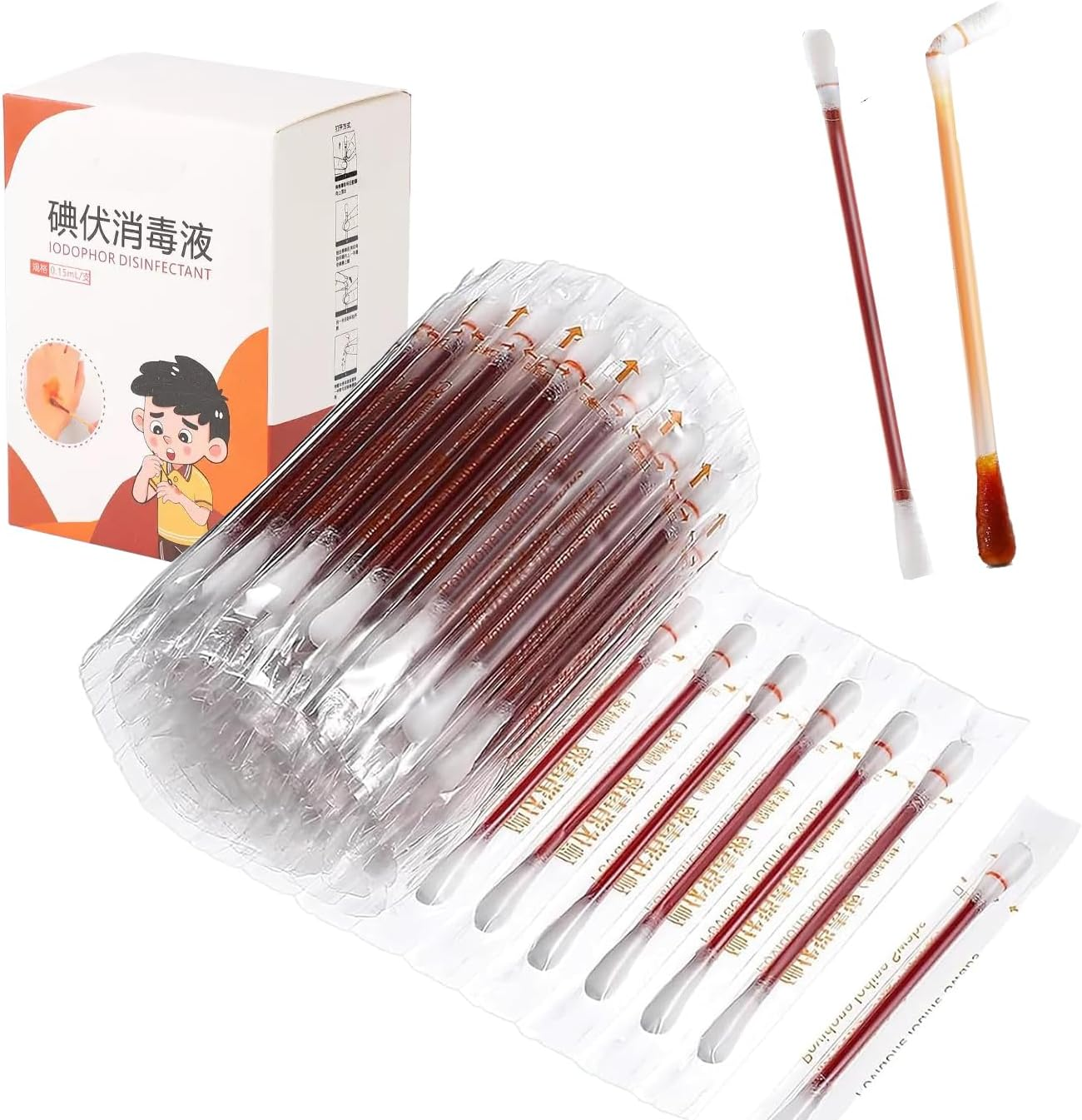 LLCFA 100 Count Individually Wrapped Iodophor Cotton Swabs &ndash; Gentle Iodine Disinfection for Wound Care, Nasal Cleaning & Skin Sanitization, Single-Use Portable Swabs for Travel, Outdoor & Home Use image number 6