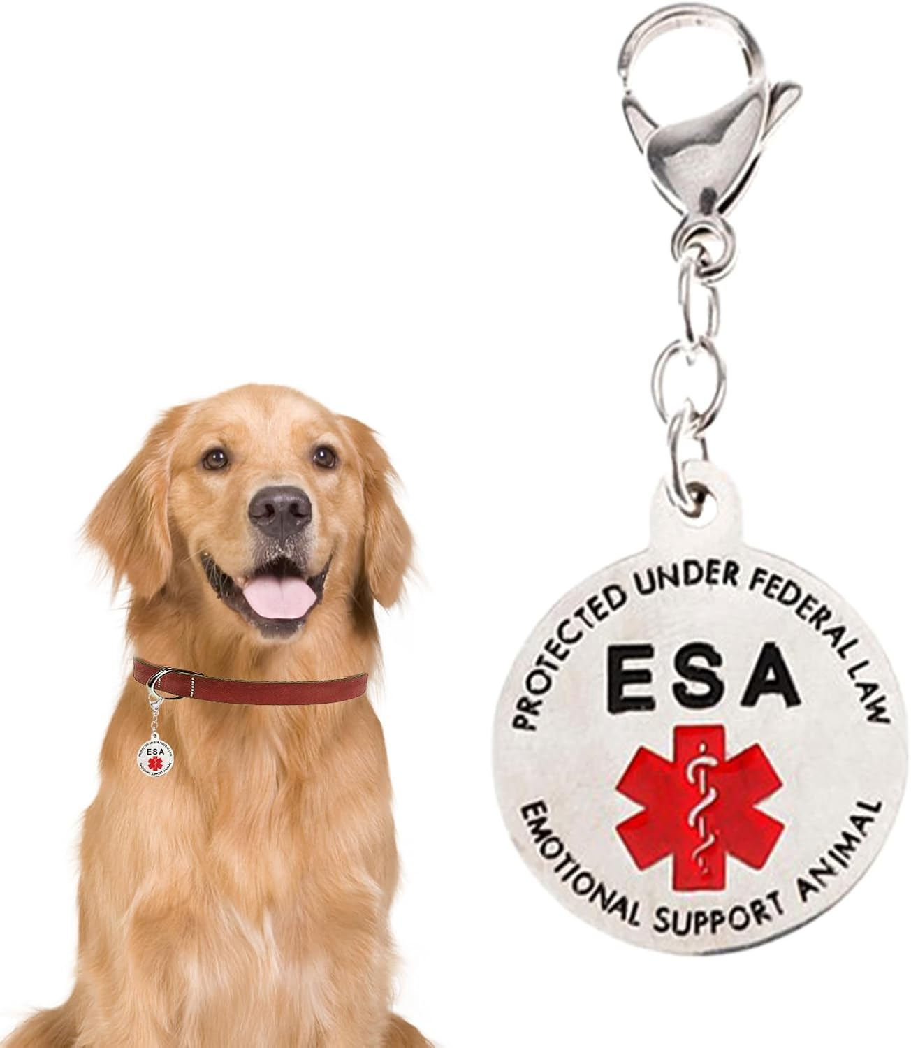 Emotional Support Dog ESA Dog Tag ID Industrial Puppy Emotional Support Dog Tag Red Medical Alert Symbol and Protected by Federal Law Navy Lettering and Red Enamel Trim for ESA and Therapy Dogs image number 4