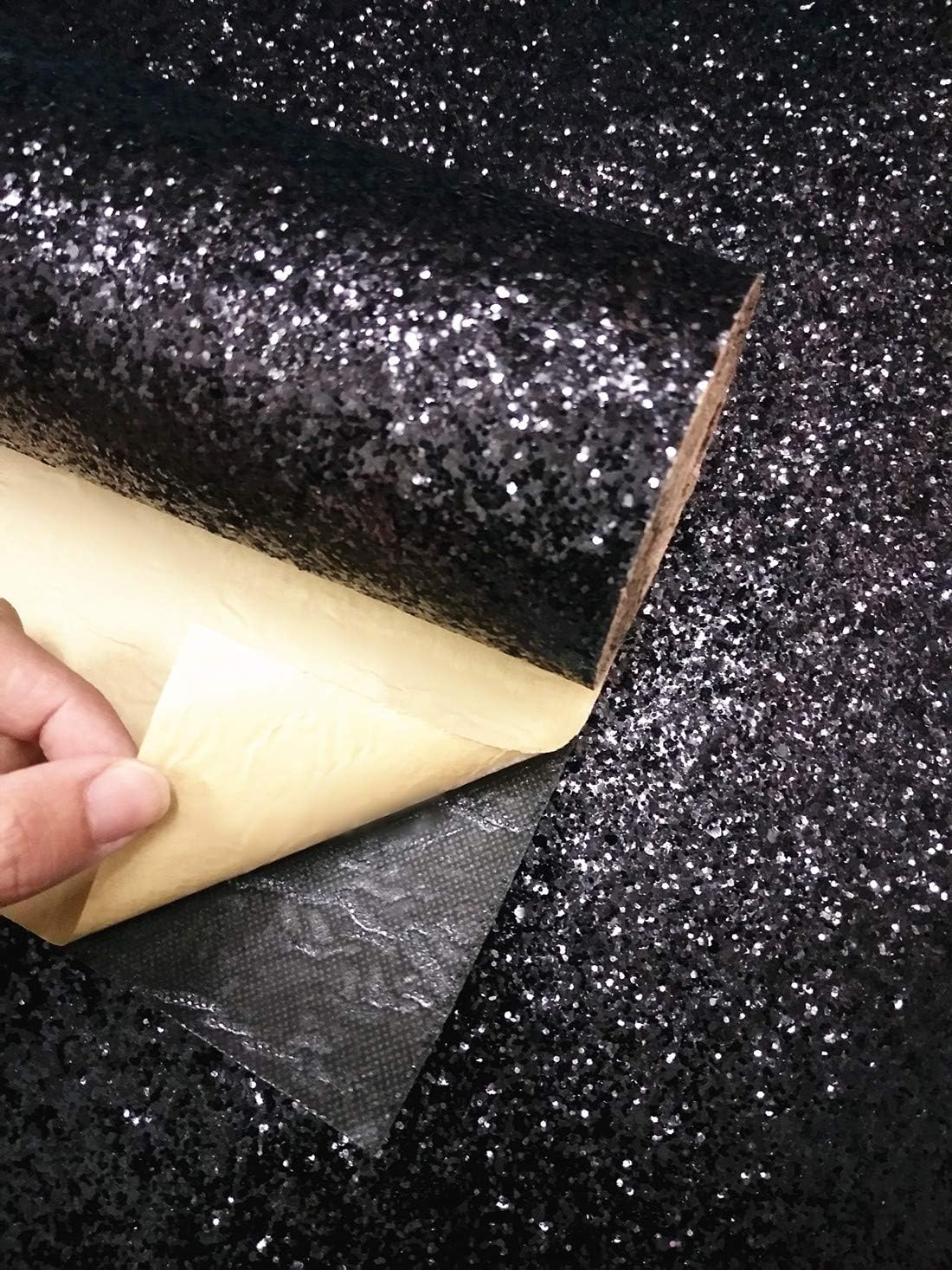 DHHOUSE Self Adhesive Black Chunky Glitter Wallpaper, Sparkle Glitter Wallpaper for Wall (17.4In X 16.4Ft, Black) image number 3