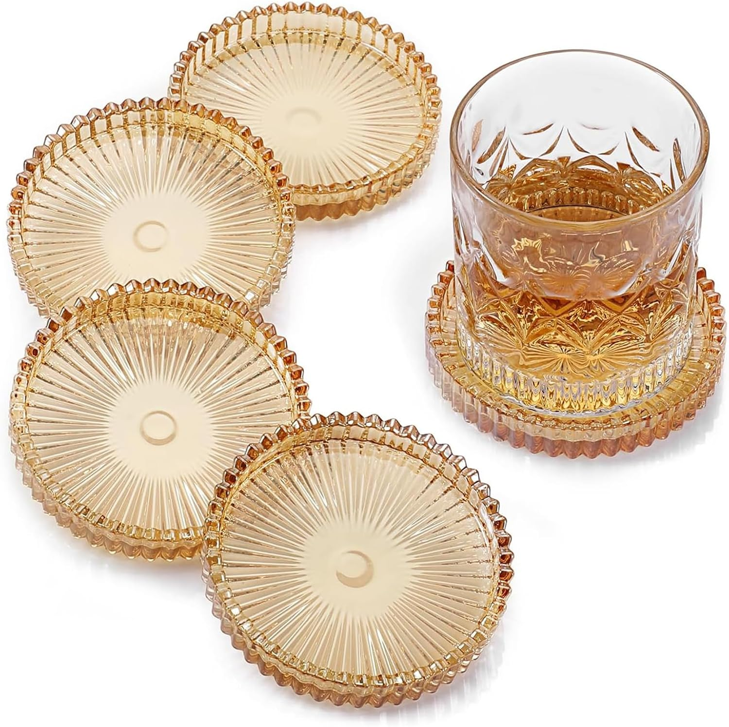 Delsol Drink Coasters Set of 5 for Coffee Table Decor, Glass Coasters for Drinks Cups Home Decor Products Housewarming Gifts Office Coffee Bar Accessories Dining Table (Clear)