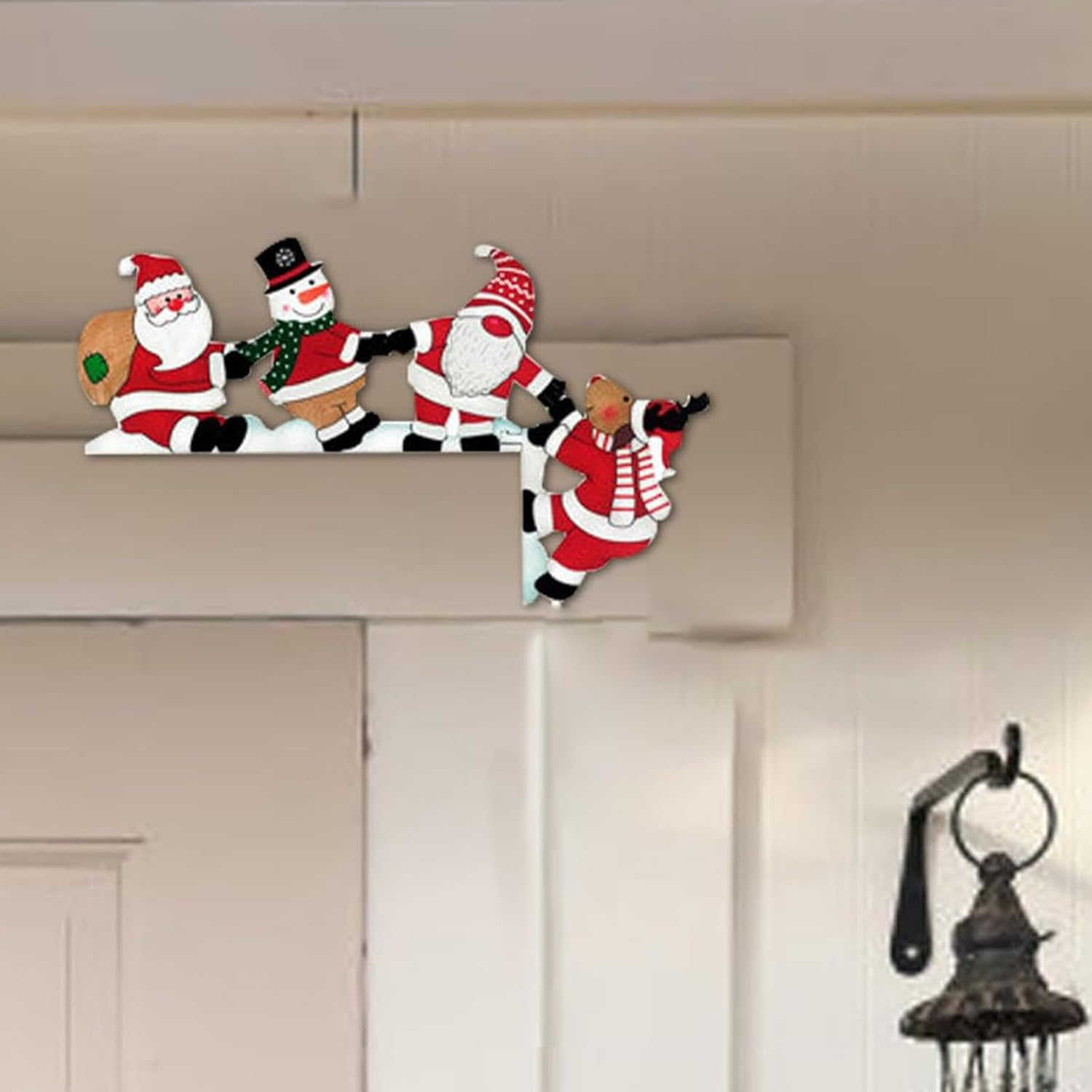 Christmas Door Topper Door Frame Decoration Corner Decor Elk Pulling Santa Claus Wooden Christmas Decorations for Home Wall Cabinet Shelf Holiday Home Frame Ornament (Reindeer) image number 6