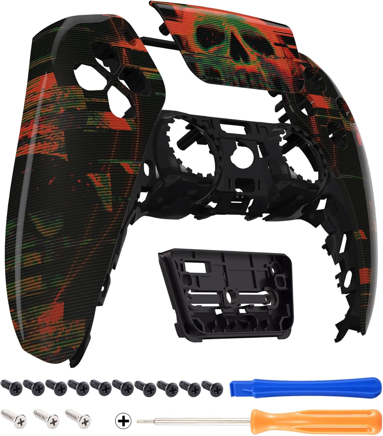 Extremerate Silver Wave Touchpad Front Housing Shell Compatible with Ps5 Controller, DIY Replacement Shell Custom Touch Pad Cover Faceplate Compatible with Ps5 Controller