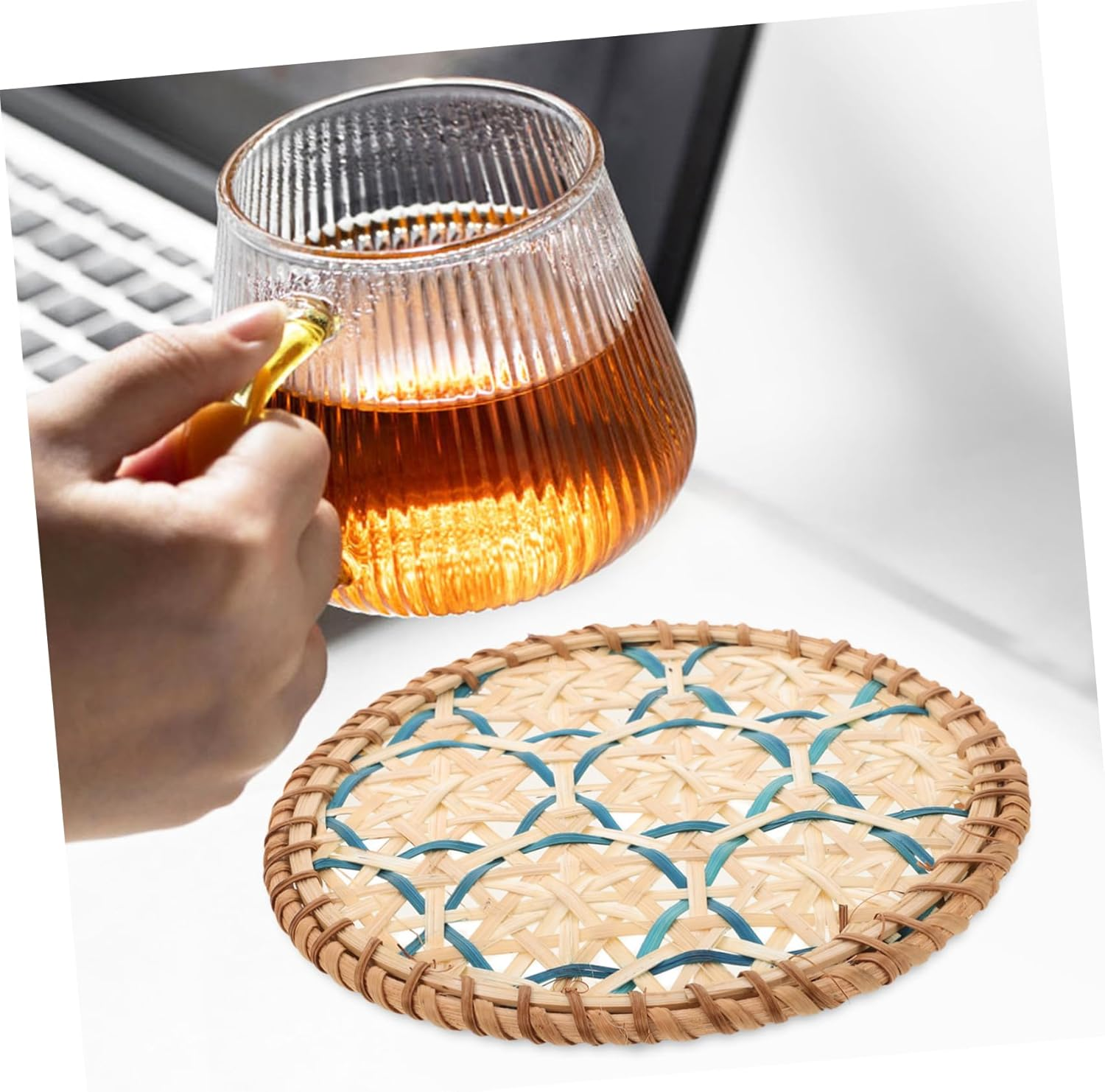 Rustic Woven Rattan Coaster Heat Insulation Mat for Coffee Bar Tea Cup Holder