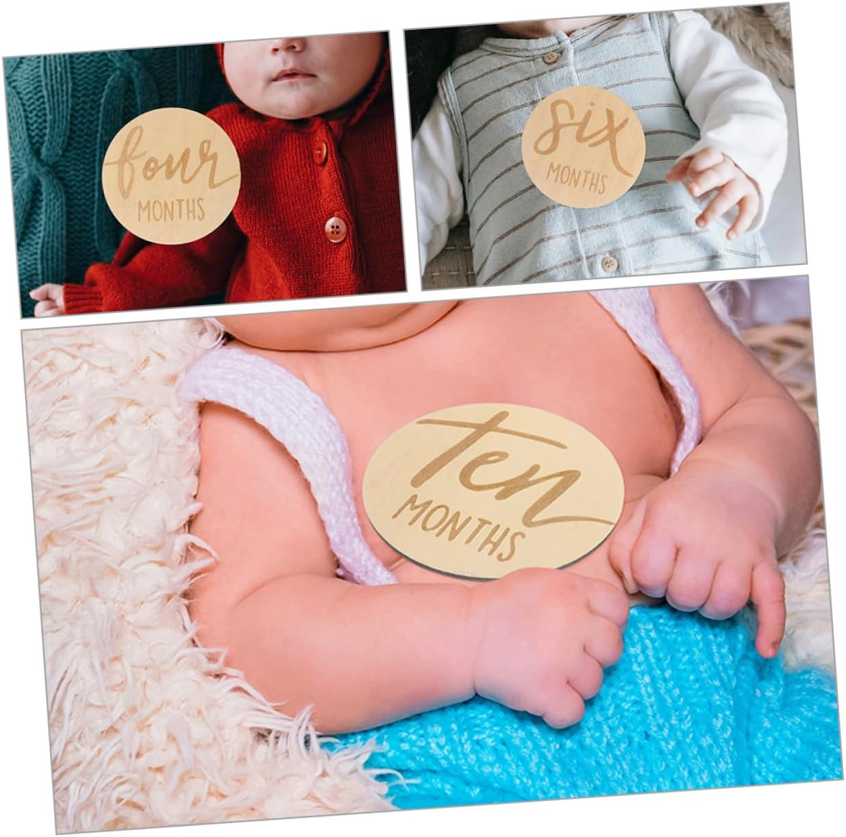 Milisten 12Pcs Growth Month Card Wooden Monthly Milestone Discs Milestone Signs for Newborn Born Keepsake Products image number 1