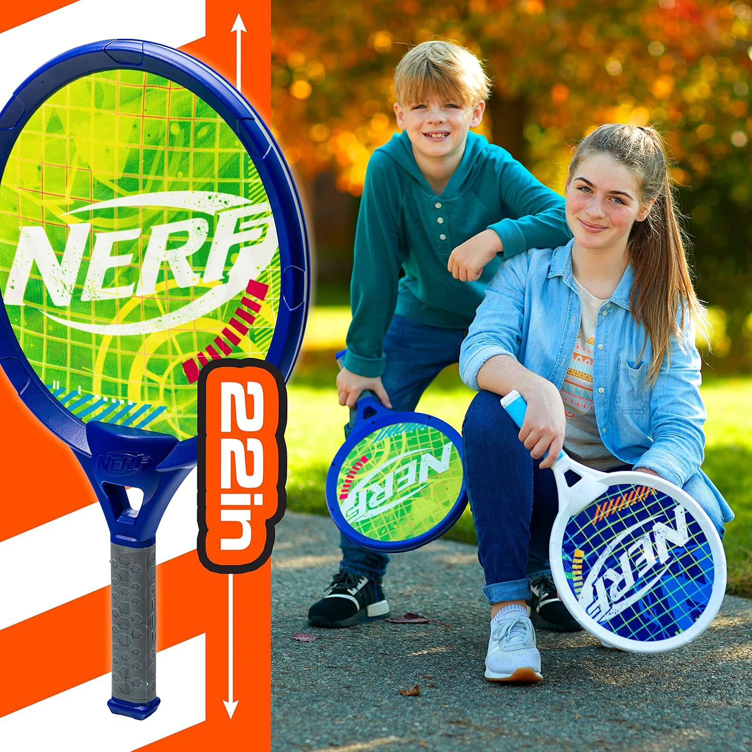 Nerf Small Driveway Tennis Set for Kids - 2 Player Kids Tennis Set - Rackets and Foam Ball - Indoor + Outdoor - (2) Rackets + Foam Ball Included image number 5