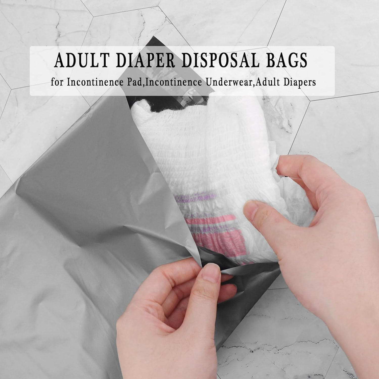 Adult Diaper Disposal Bags Pack of 200,Gray Adult Diapers Disposable Bags 9.84 X 13.78Inches Opaque Incontinence Pad Disposal Bags for Adult Diapers,Incontinence Underwear (With 2Pcs Storage Bag) image number 3