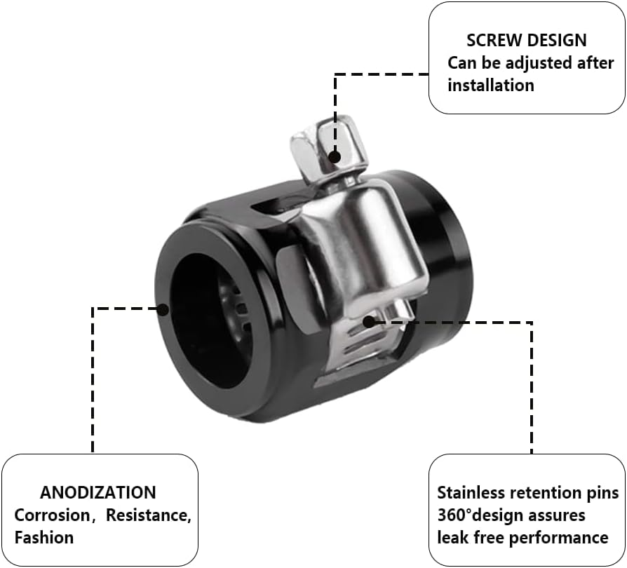 4PCS 6AN 3/8 Hose Clamp with Adjustable Screw Joint,Aluminum Alloy Black Hose Clamp for Tighten Fuel Line,Water Pipe,Heater Hose,Air Tubing,12-15Mm Automotive Hose Clamps (12-15Mm) image number 6