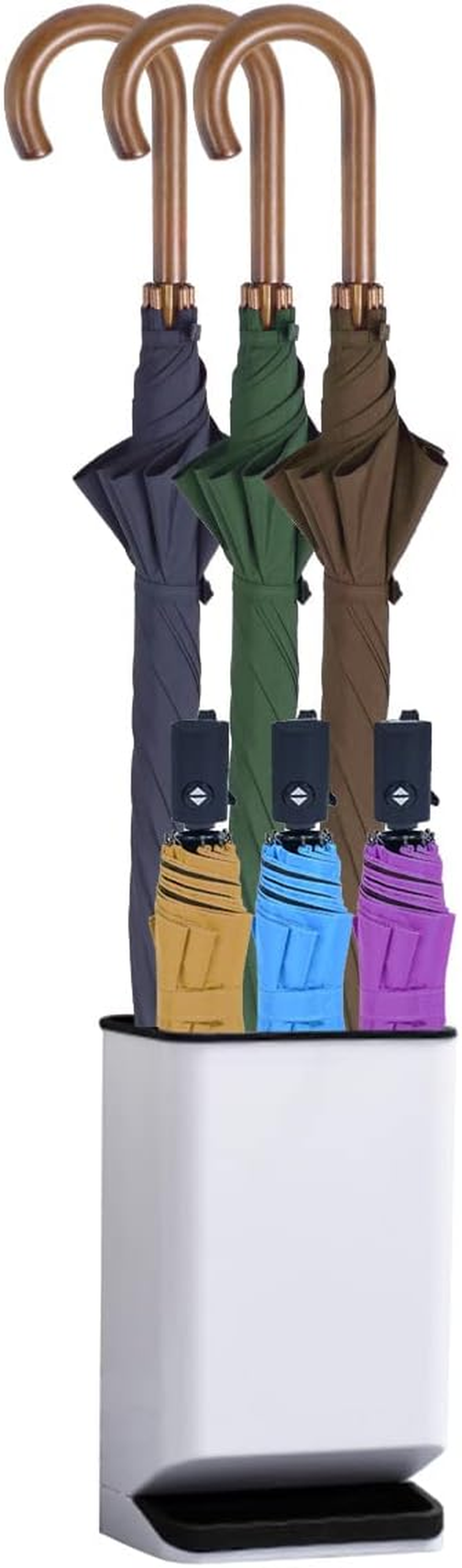 Dricroda Umbrella Stand Holder for Entryway, Umbrella Rack with Removable Drip Tray Free Standing Organizer for Umbrella Walking Sticks Canes, Stored 6 Umbrellas, Ideal for Home Office Decor, White