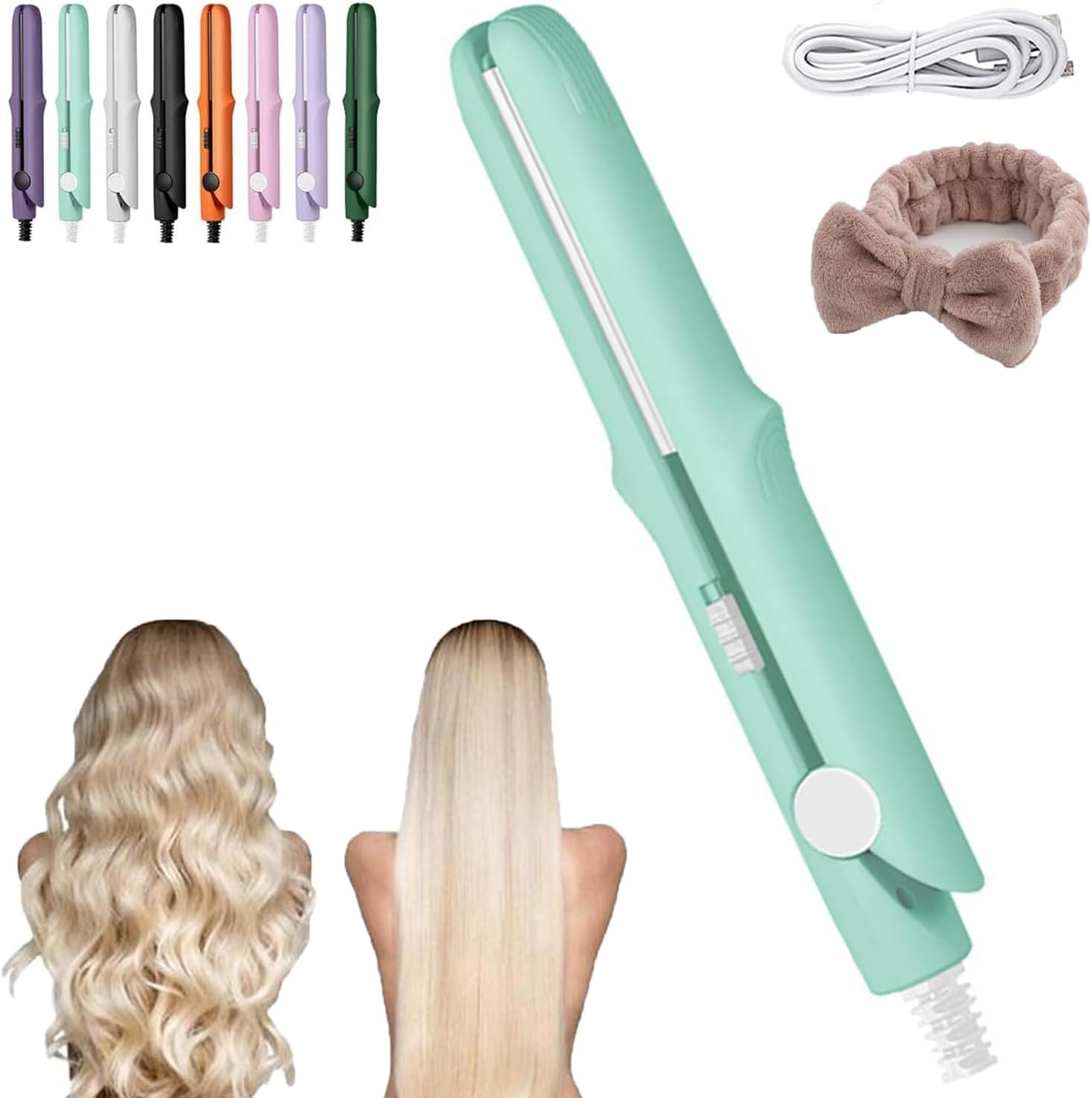 Gadgetcab Curling Iron, Gadgetcab Mini Curling Iron, Gadget Cab Mini Hair Curler, 2-In-1 Mini Curling Wand & Flat Iron Hair Straightener, Portable Ceramic Curling Iron for Short Hair (Purple)