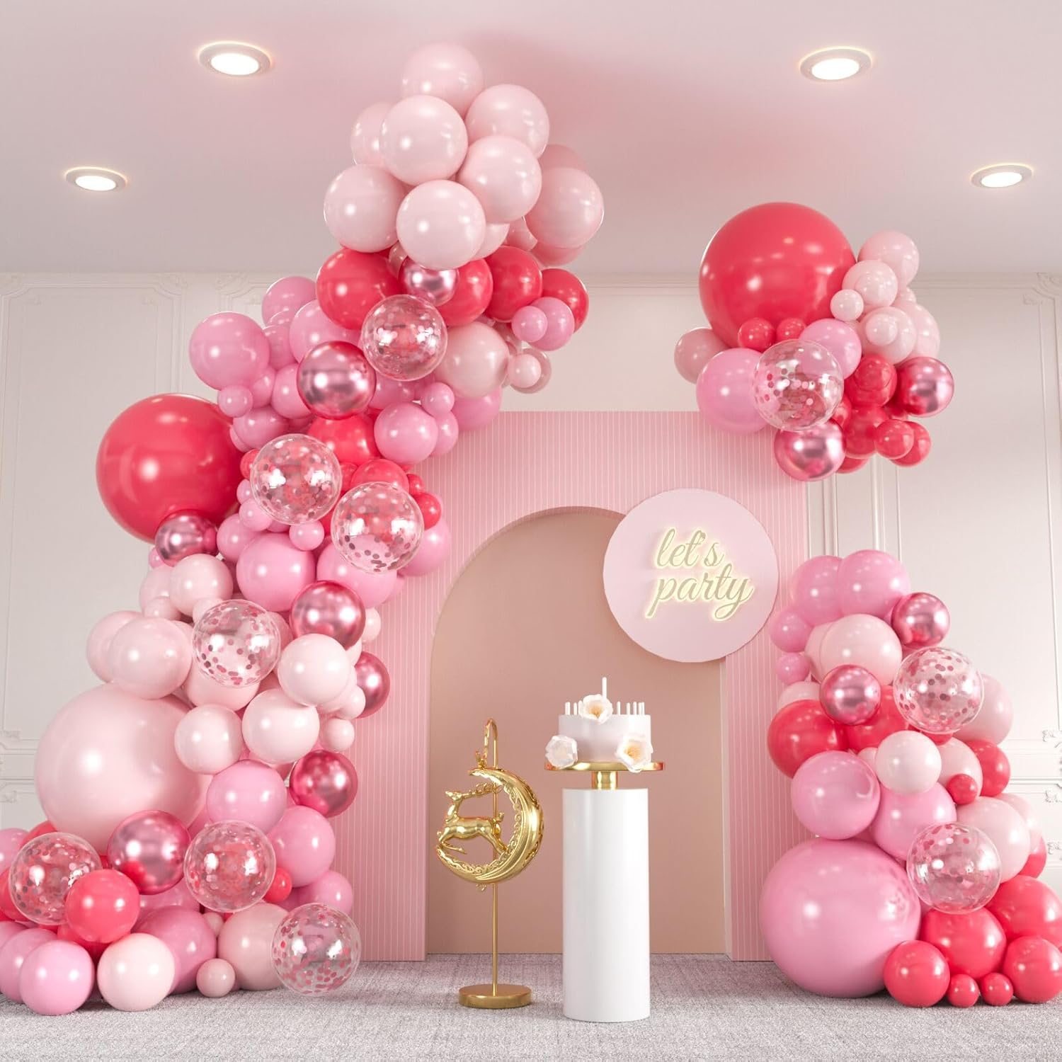 136Pcs Pink Balloons Garland Arch Kit, 18 12 10 5 Inch Hot Pink Metallic Confetti Pink Balloons for Birthday, Engagement,Wedding, Baby Shower, Anniversary, Valentine&rsquo;S Party Supplies